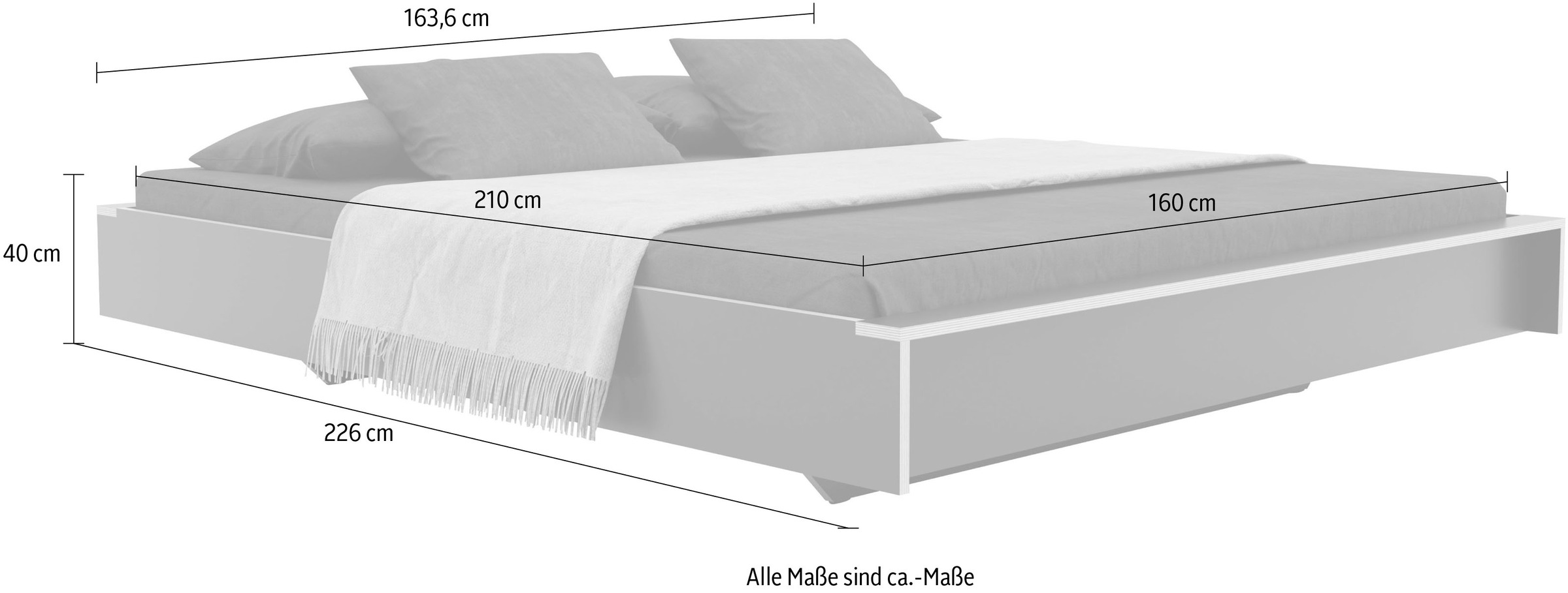 Müller SMALL LIVING Holzbett »FLAI HIGH«, Überlänge Liegefläche 210 cm, Komfort Höhe 40 cm ohne Kopfteil