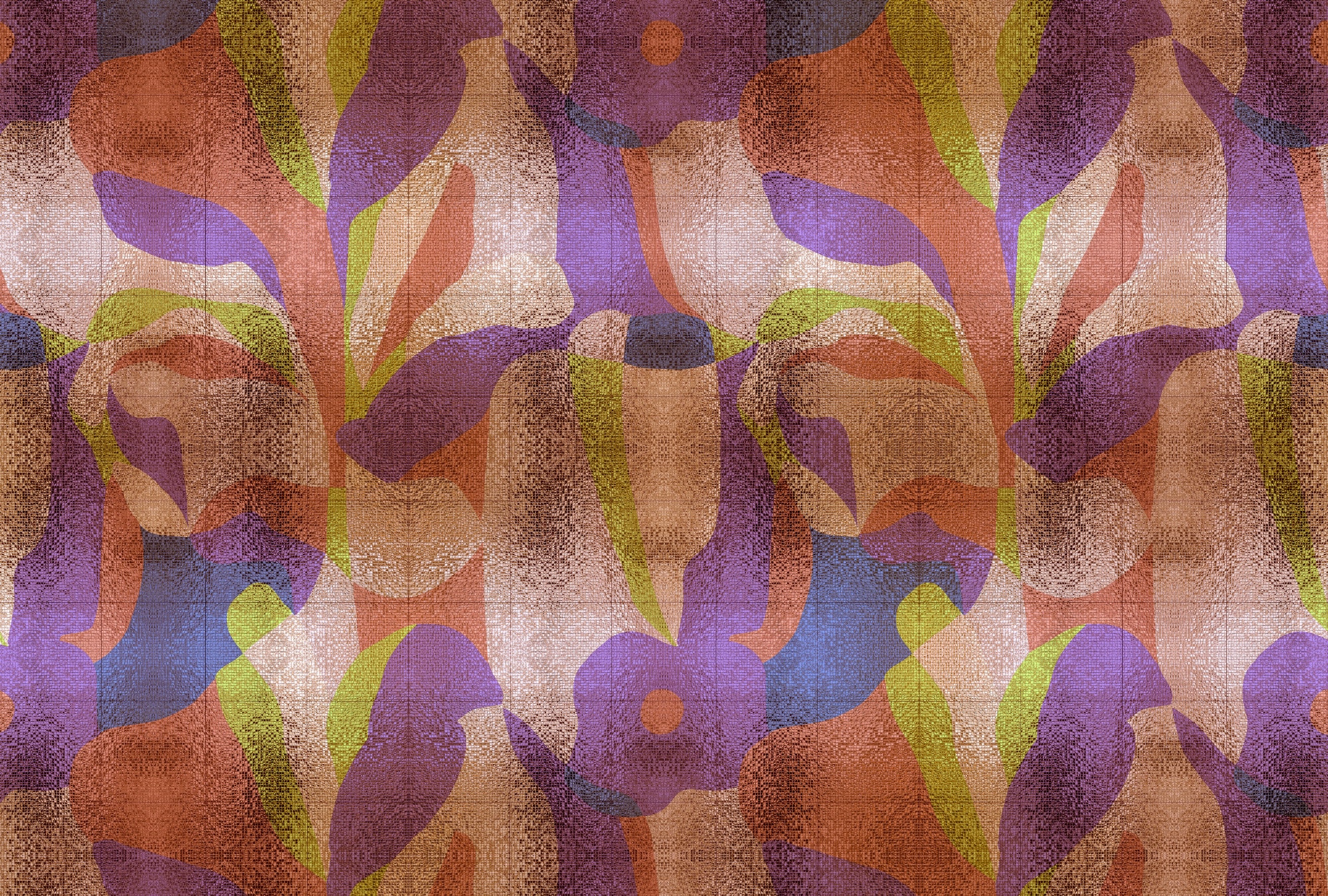 living walls Vliestapete »Abstrakte Blätter-Tapete Braun Lila Grün« matt glatt