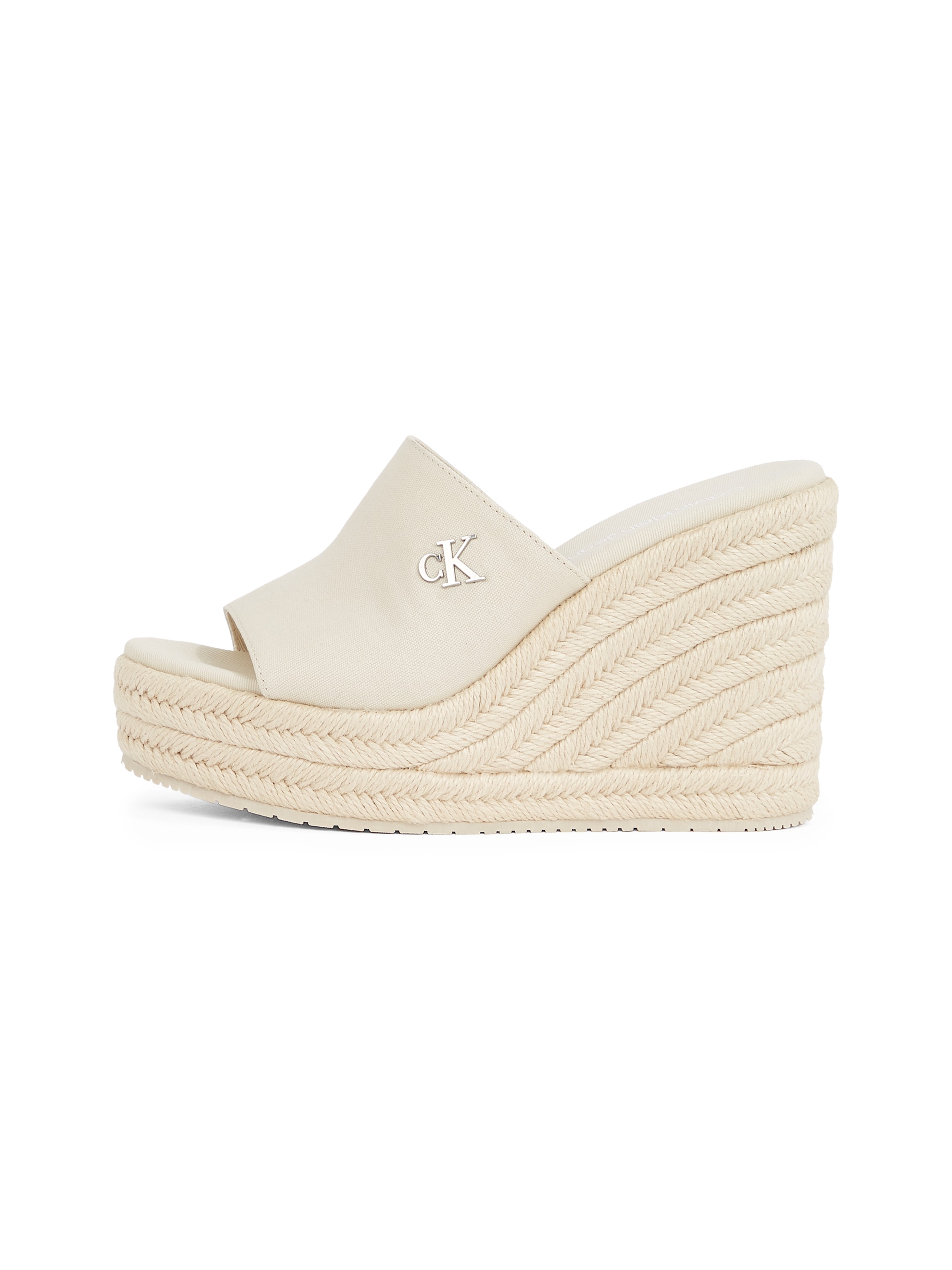 Calvin Klein Jeans Keilpantolette »WEDGE ROPE SLIDE MG«, Sommerschuh, Plateausohle, Urlaubsschuh mit Bastverzierung