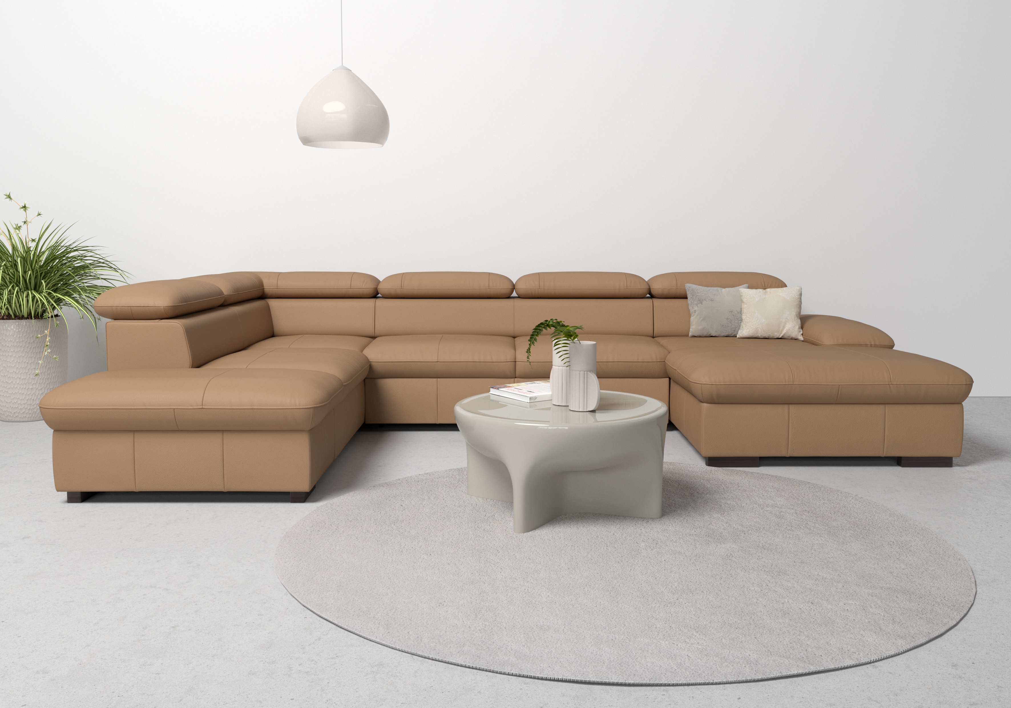 OTTO home Wohnlandschaft "Alberto U-Form, B: 350 cm, mit Kopfteilverstellung, XXL-Sofa" mit Schlaffunktion, Couch mit Lederoption