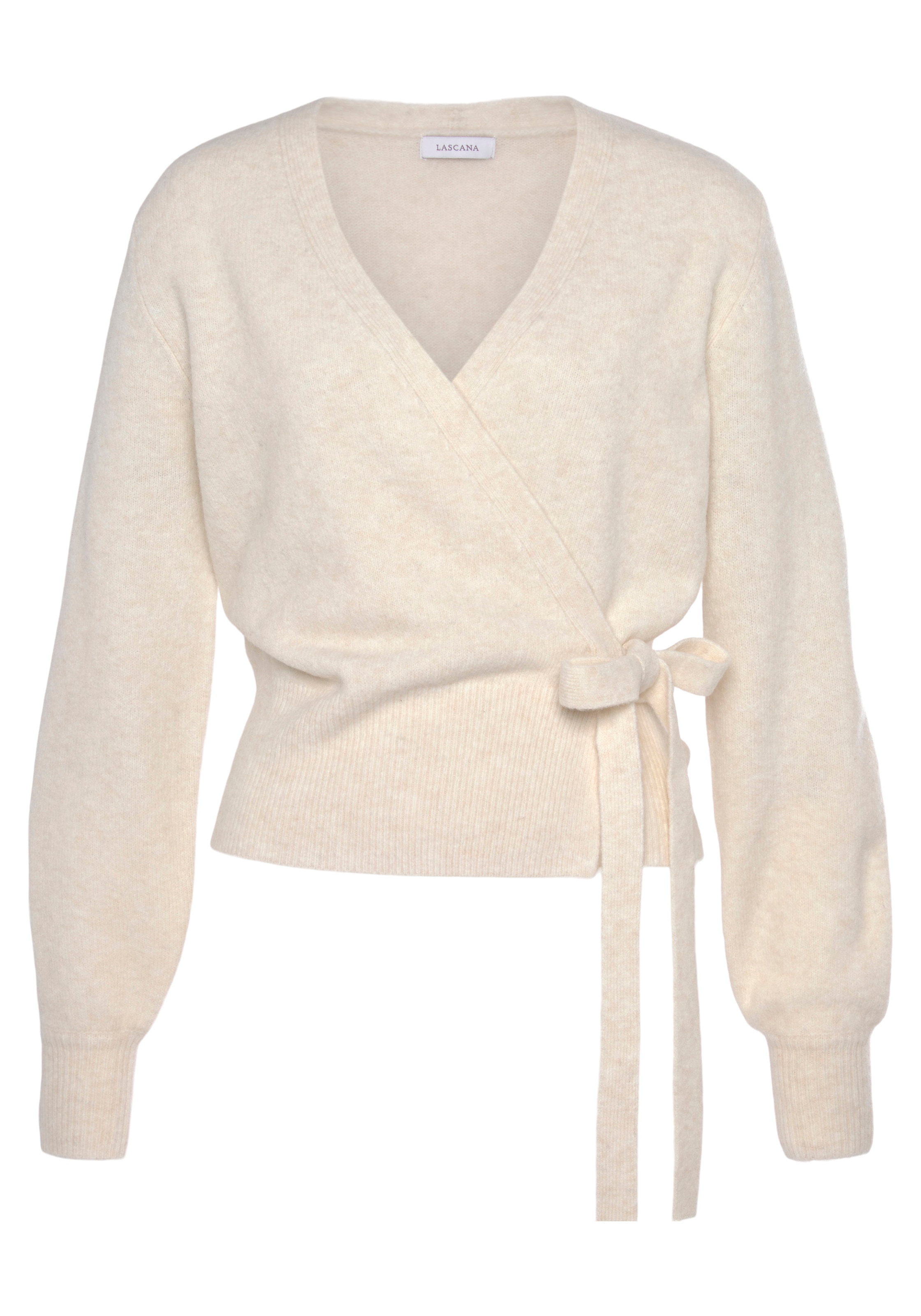 LASCANA Wickelstrickjacke »-Strickjacke mit Bindeband«, und breitem Rippbündchen, Loungewear