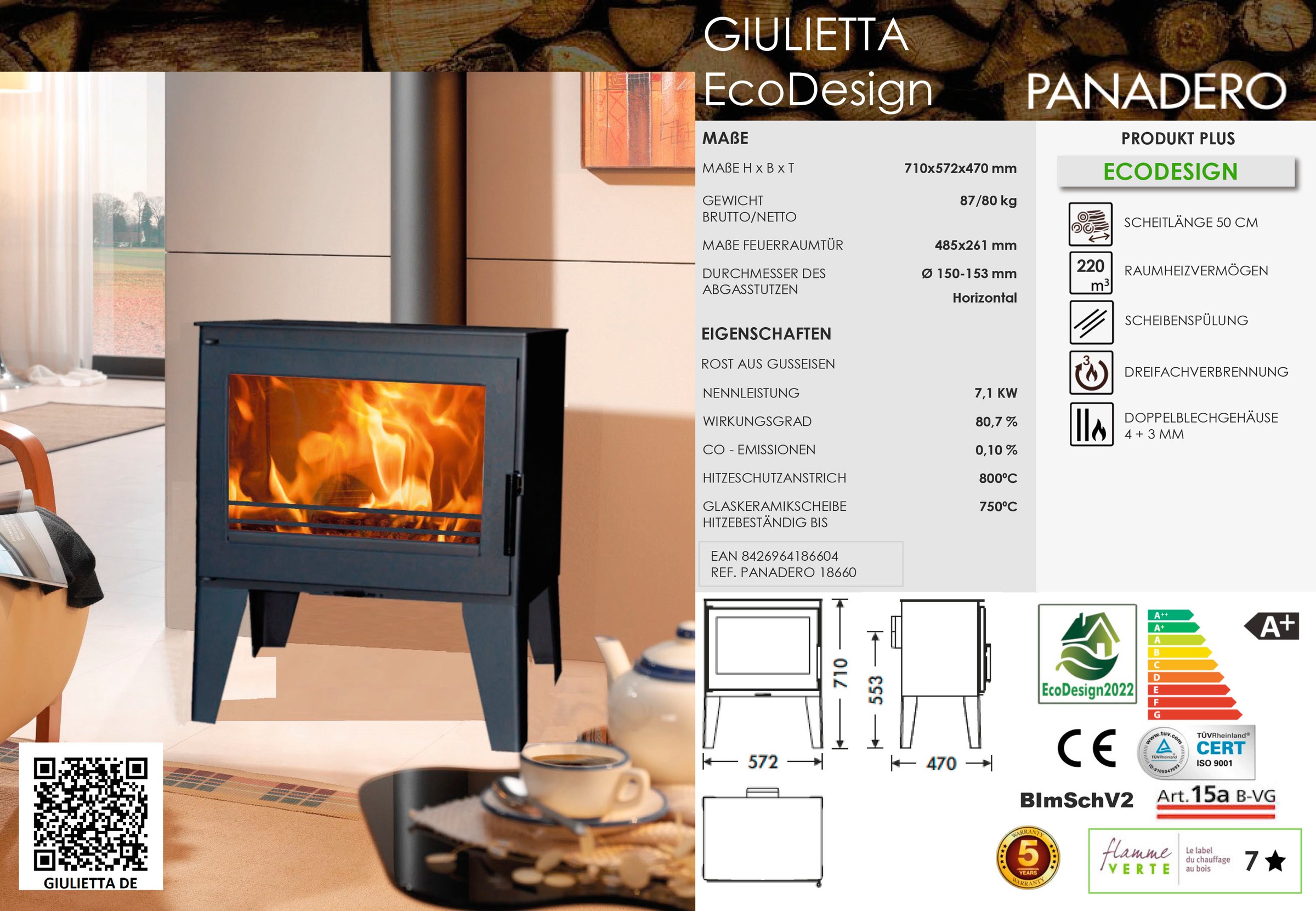 Panadero Kaminofen »Kaminofen Giulietta Ecodesign«, (1 tlg.) online  bestellen | BAUR