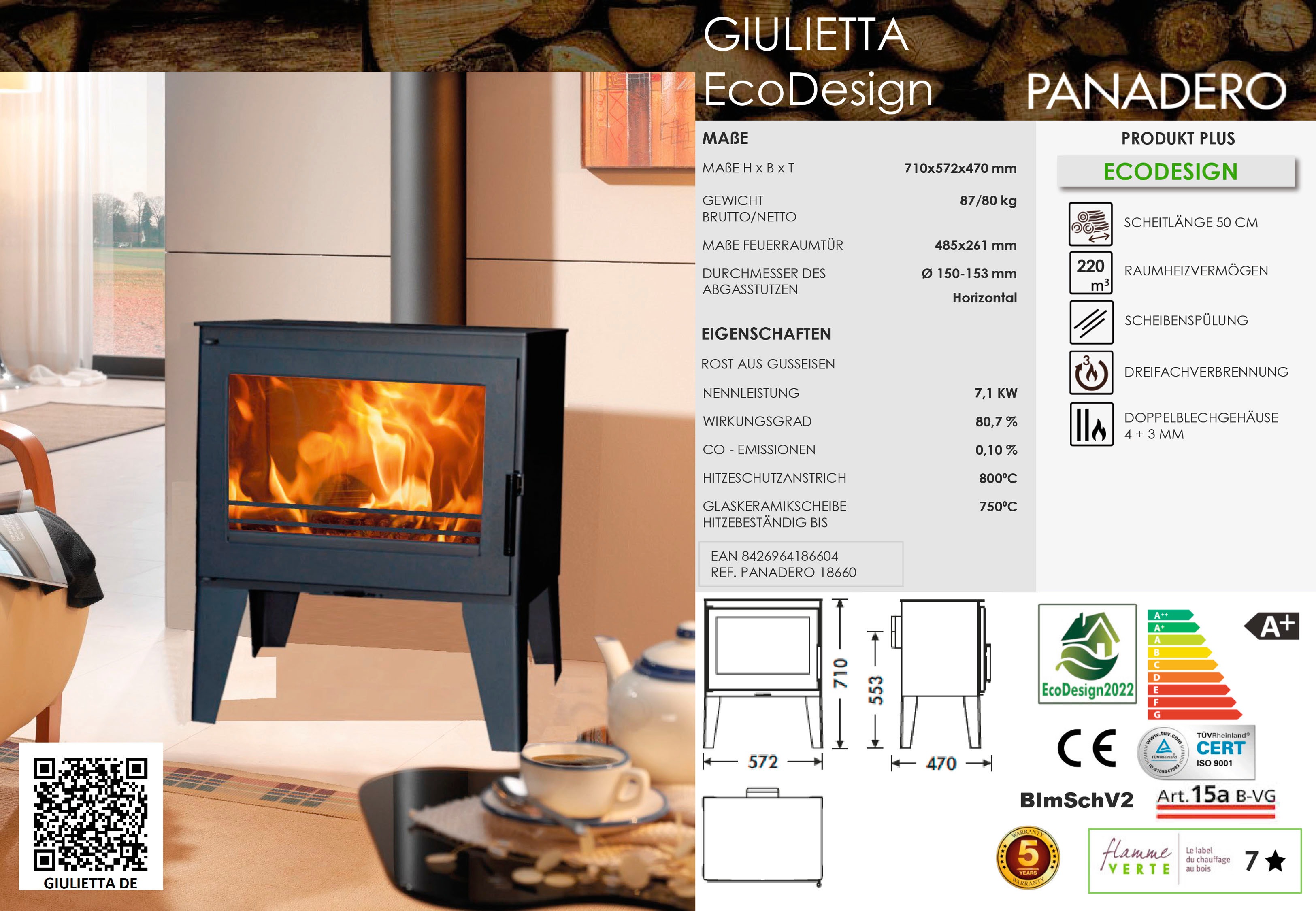 Thumbnail - Panadero Kaminofen "Kaminofen Giulietta Ecodesign"