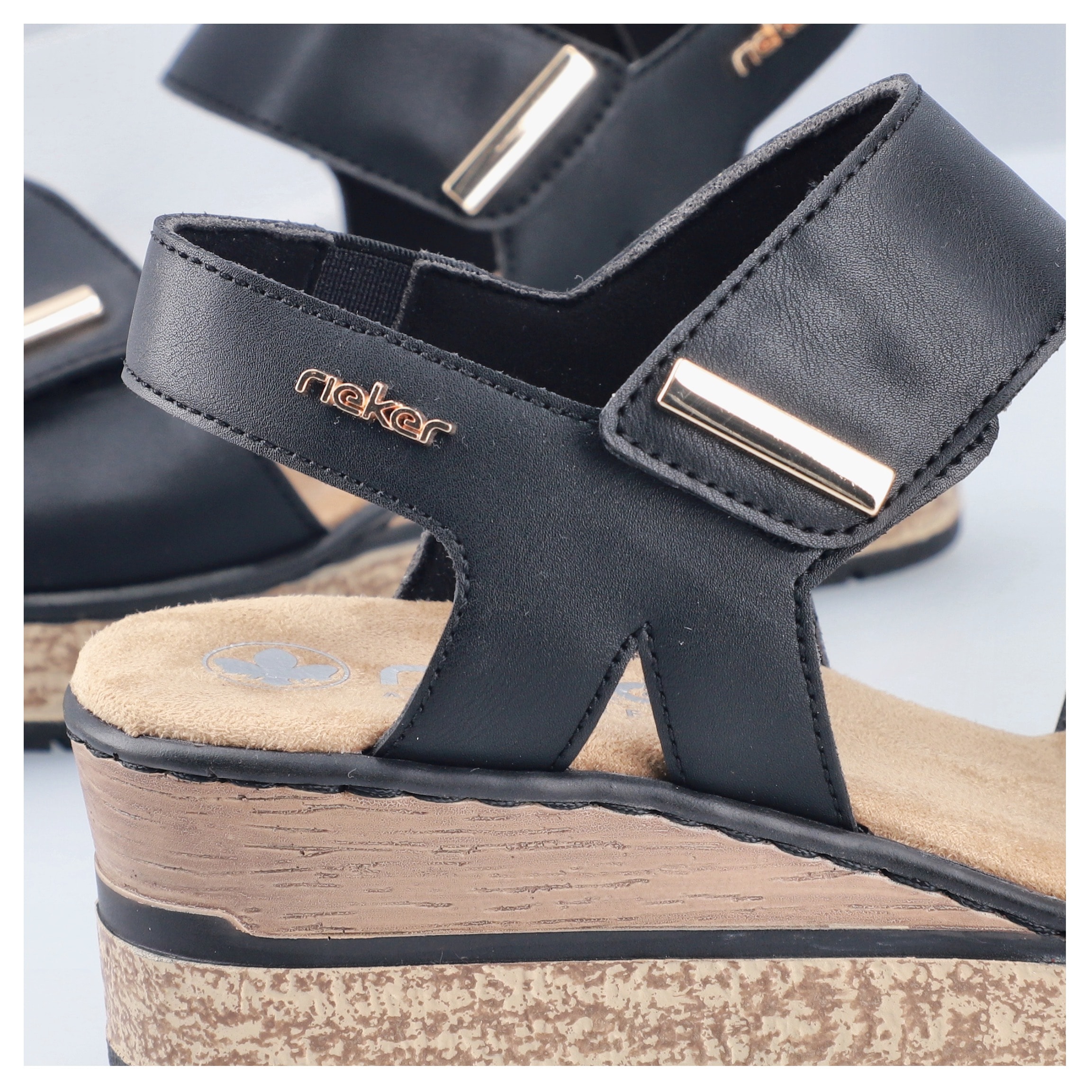 Rieker Keilsandalette  Klettschuh, Sommerschuh, Plateausandale mit Schmuckelemente