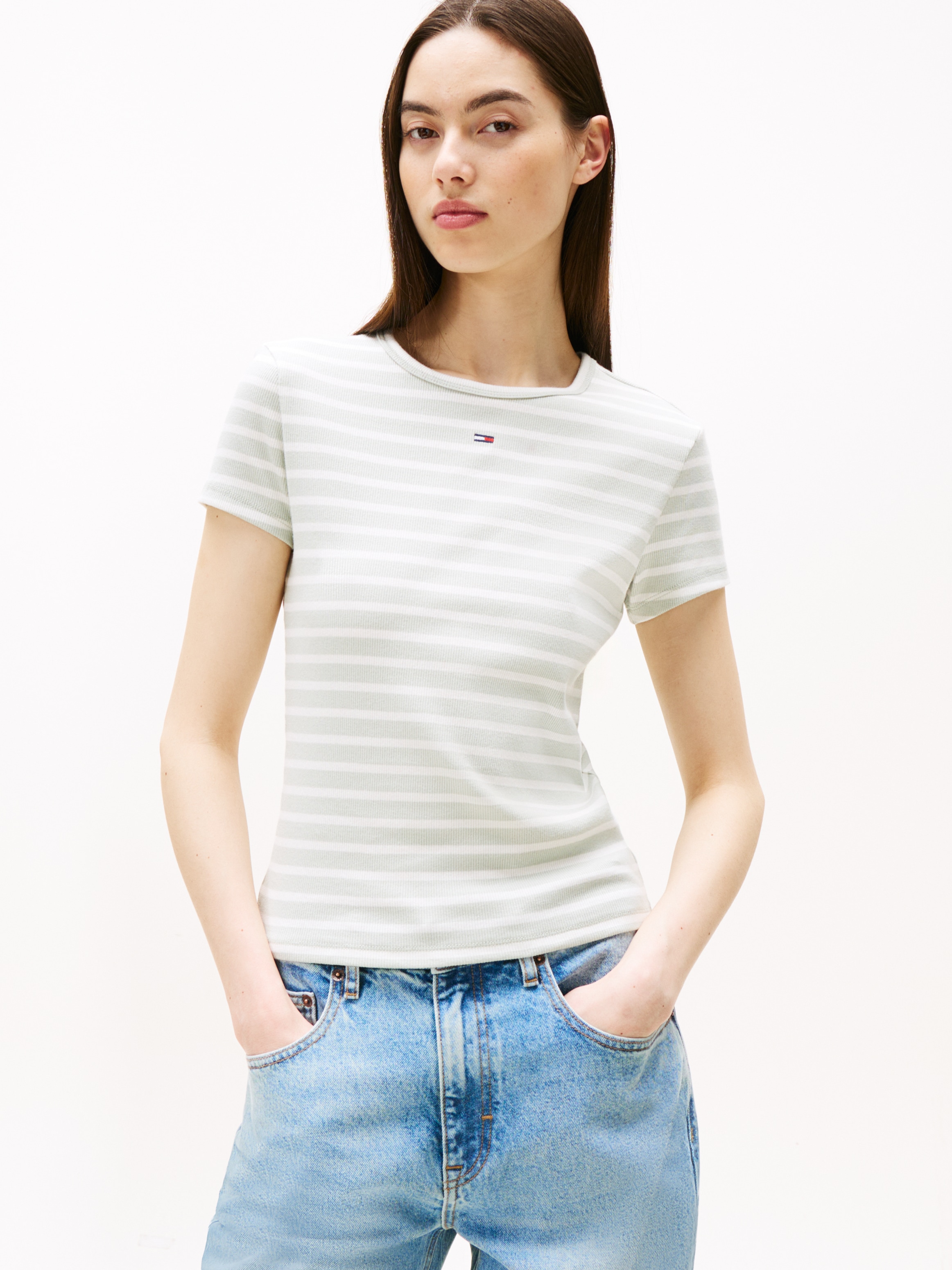 Tommy Jeans Kurzarmshirt "TJW SLIM ESSENTIAL RIB SS EXT", in gerippter Stru günstig online kaufen