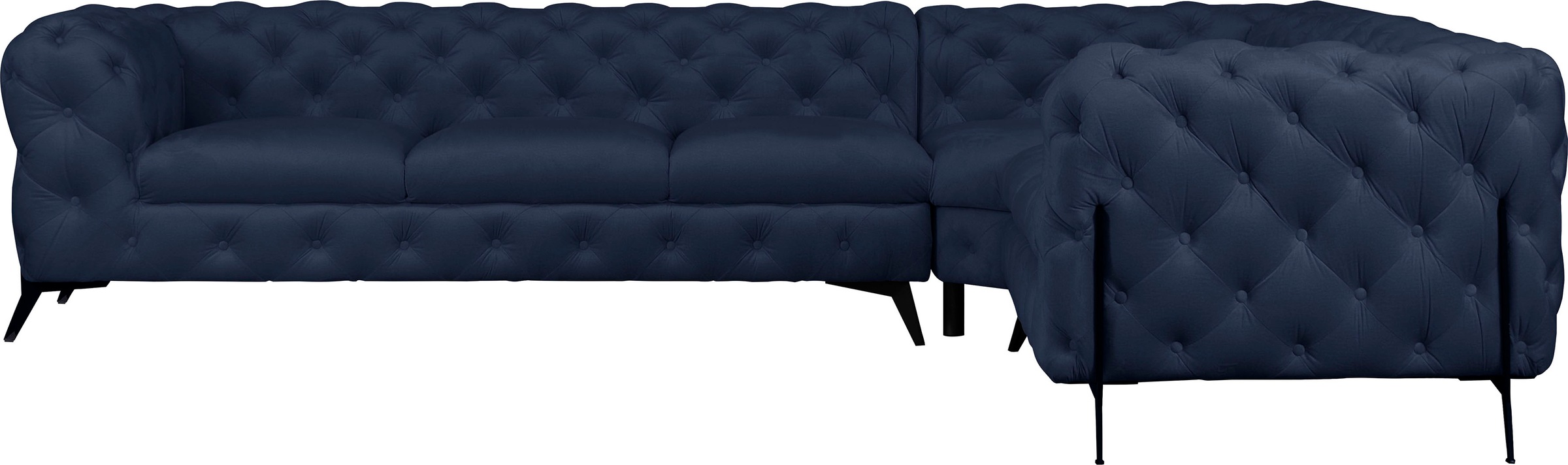 Leonique Chesterfield-Sofa »Amaury L-Form«, großes Ecksofa, Chesterfield-Optik, Breite 323 cm, Fußfarbe wählbar