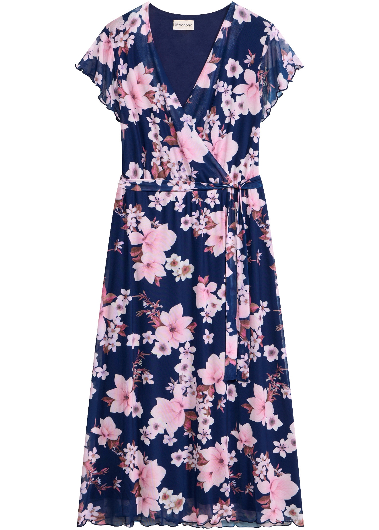 bonprix Midikleid ausgestellte Passform, mit Bindegürtel, Kurzarm-Design