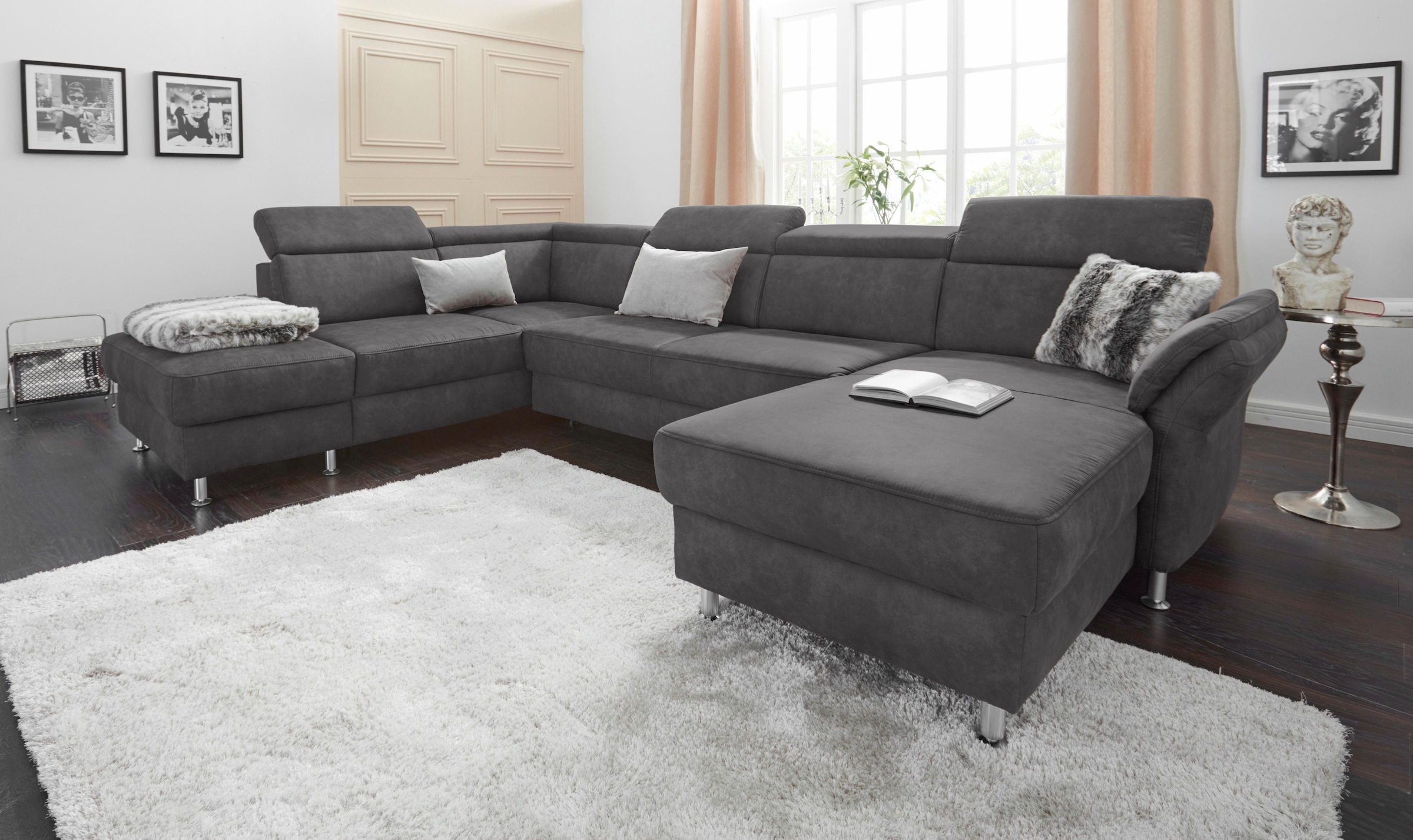 sit&more Wohnlandschaft "Avignon U-Form" optional Schlaffunktion & Stauraum, inklusive Kopfteilverstellung