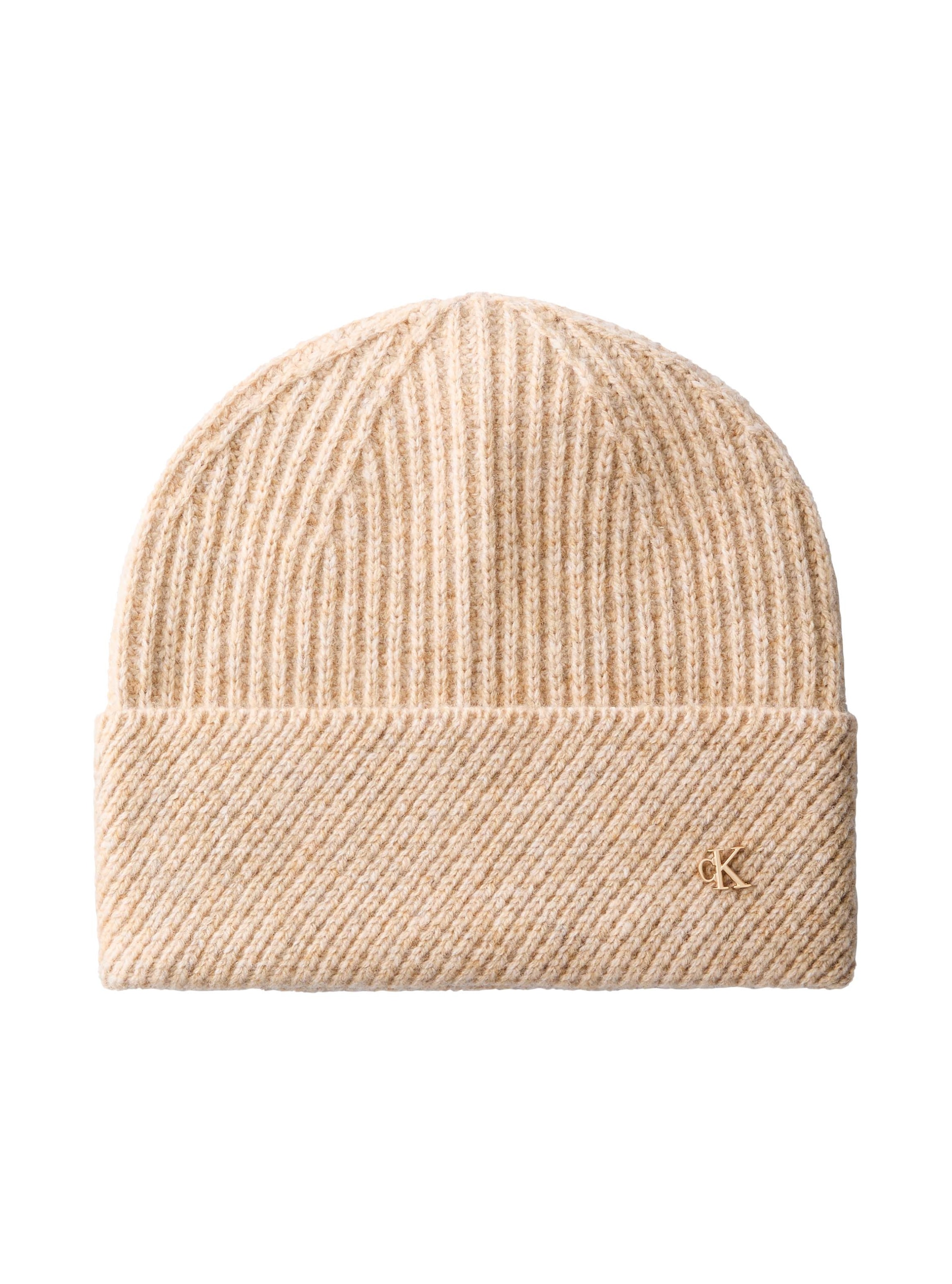 Calvin Klein Beanie "CK METAL WOOL SLANTED RIB BEANIE" Regular fit mit Markenlabel