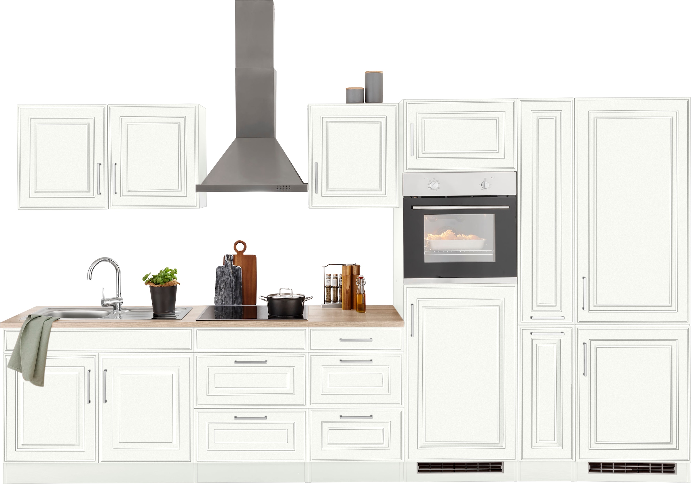 Küchenzeile »Stockholm«, Breite 360 cm, mit hochwertigen MDF Fronten im Landhaus-Stil