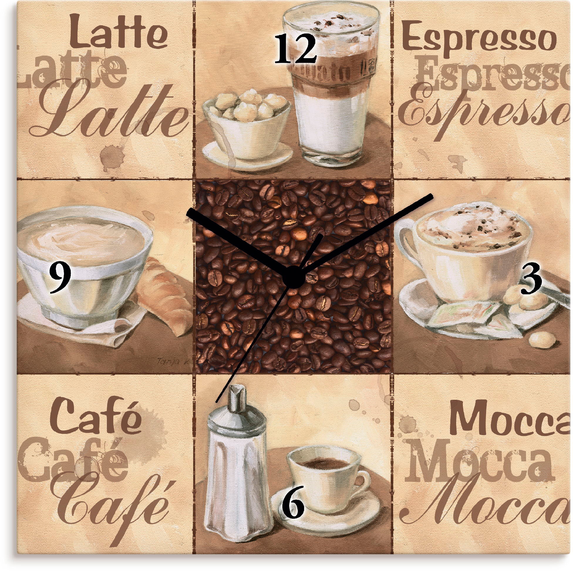 Wanduhr »Kaffee Collage II«, wahlweise mit Quarz- oder Funkuhrwerk, lautlos ohne...