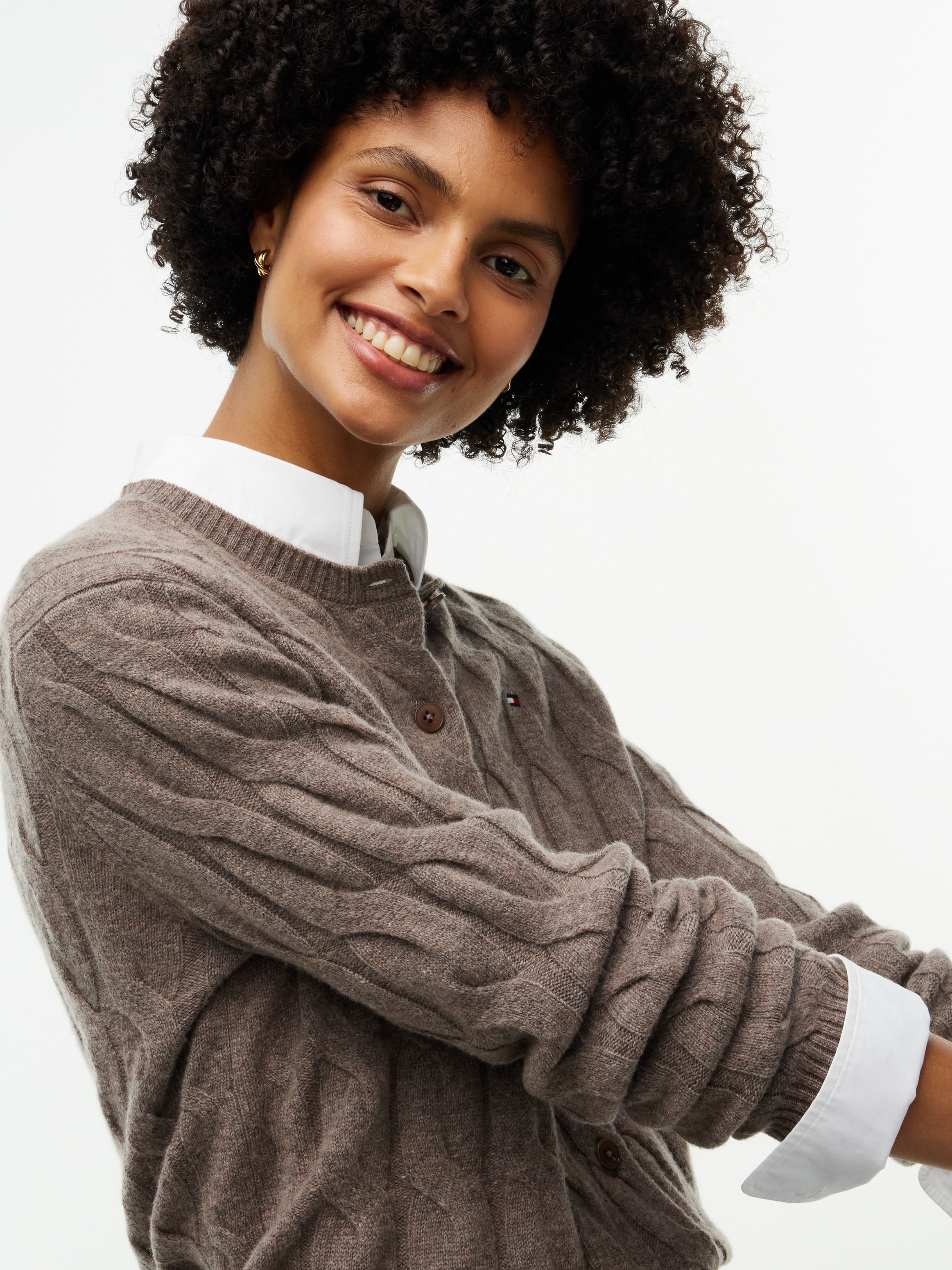 Tommy Hilfiger Strickjacke »SOFT WOOL CARDI« Wolle, Zopfstrickmuster