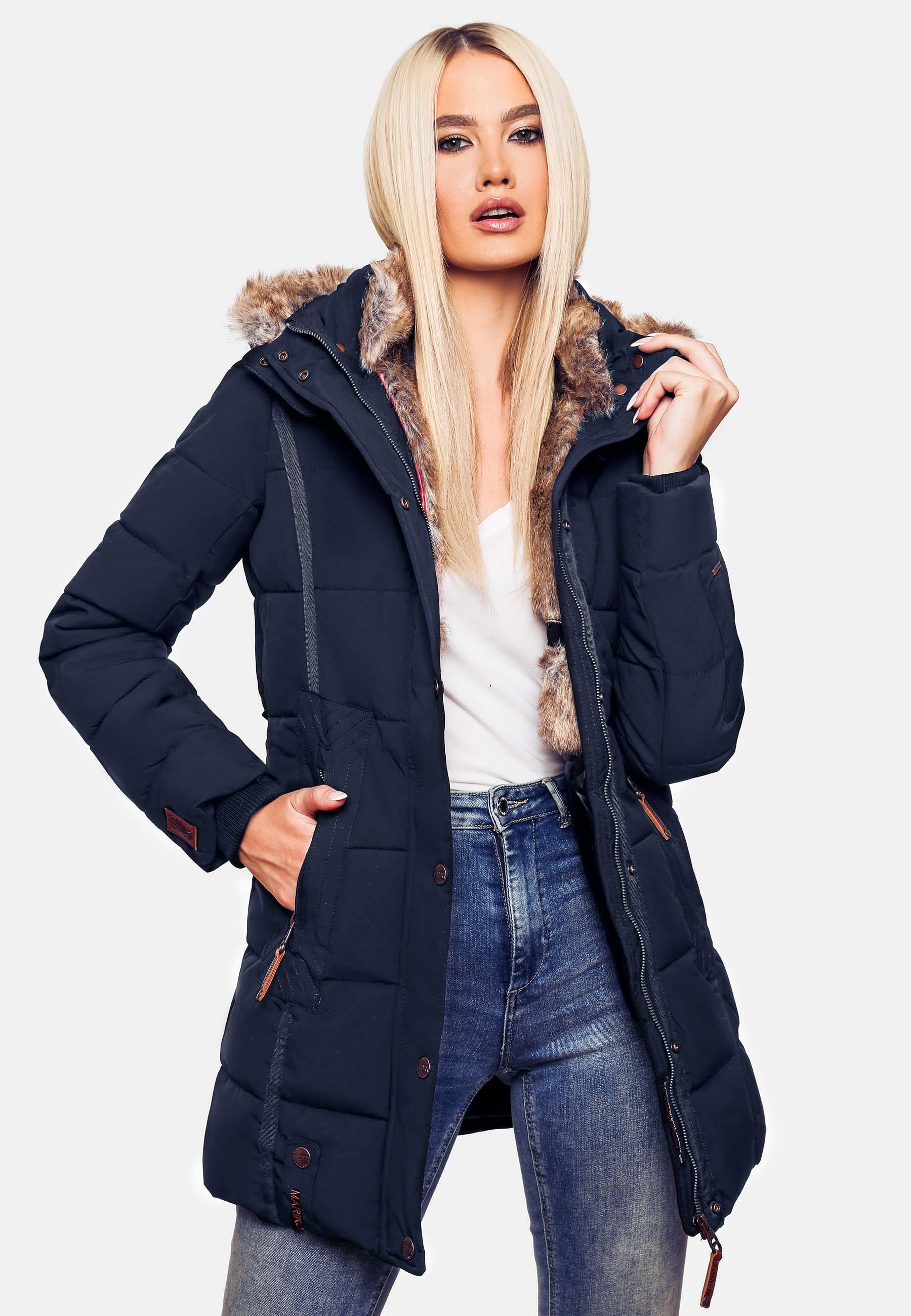 Marikoo Wintermantel »Lieblings Jacke«, stylischer Winter Steppmantel m. Kunstpelz-Kapuze