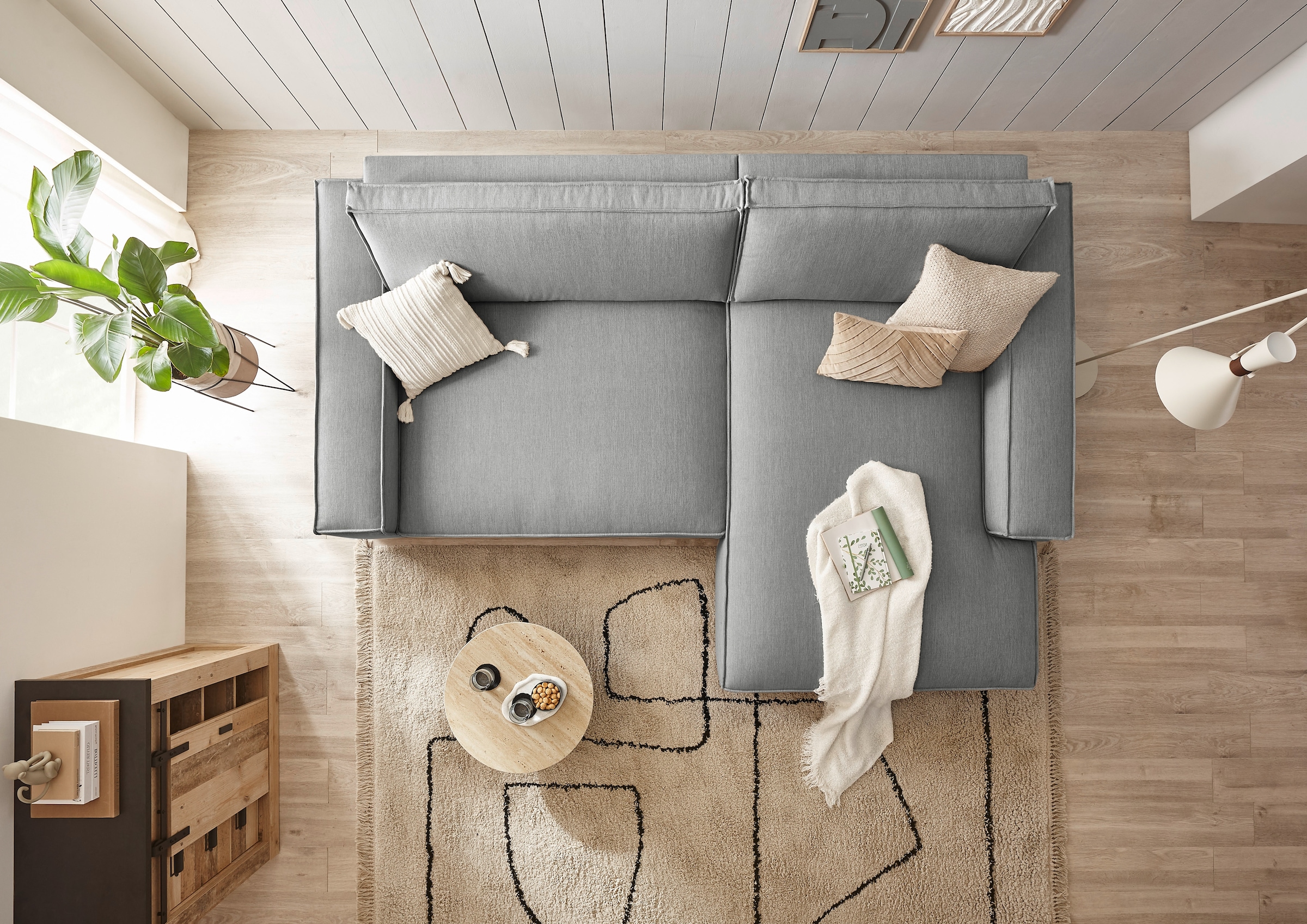 Home affaire Ecksofa »NEU: SHERWOODL XXL 284, Big-Sofa L-Form, tiefe Sitzfläche 95 cm, Cord,«, Leinenoptik, Recamiere rechts/links, auch als Schlafsofa stellbar