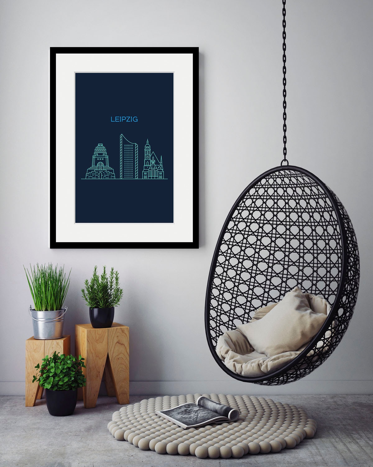 queence Bild »Leipzig Sightseeing«, Städte-Stadt-Deutschland-Gebäude, (1 St.), HD Premium Poster-Druck inkl. Holzrahmen