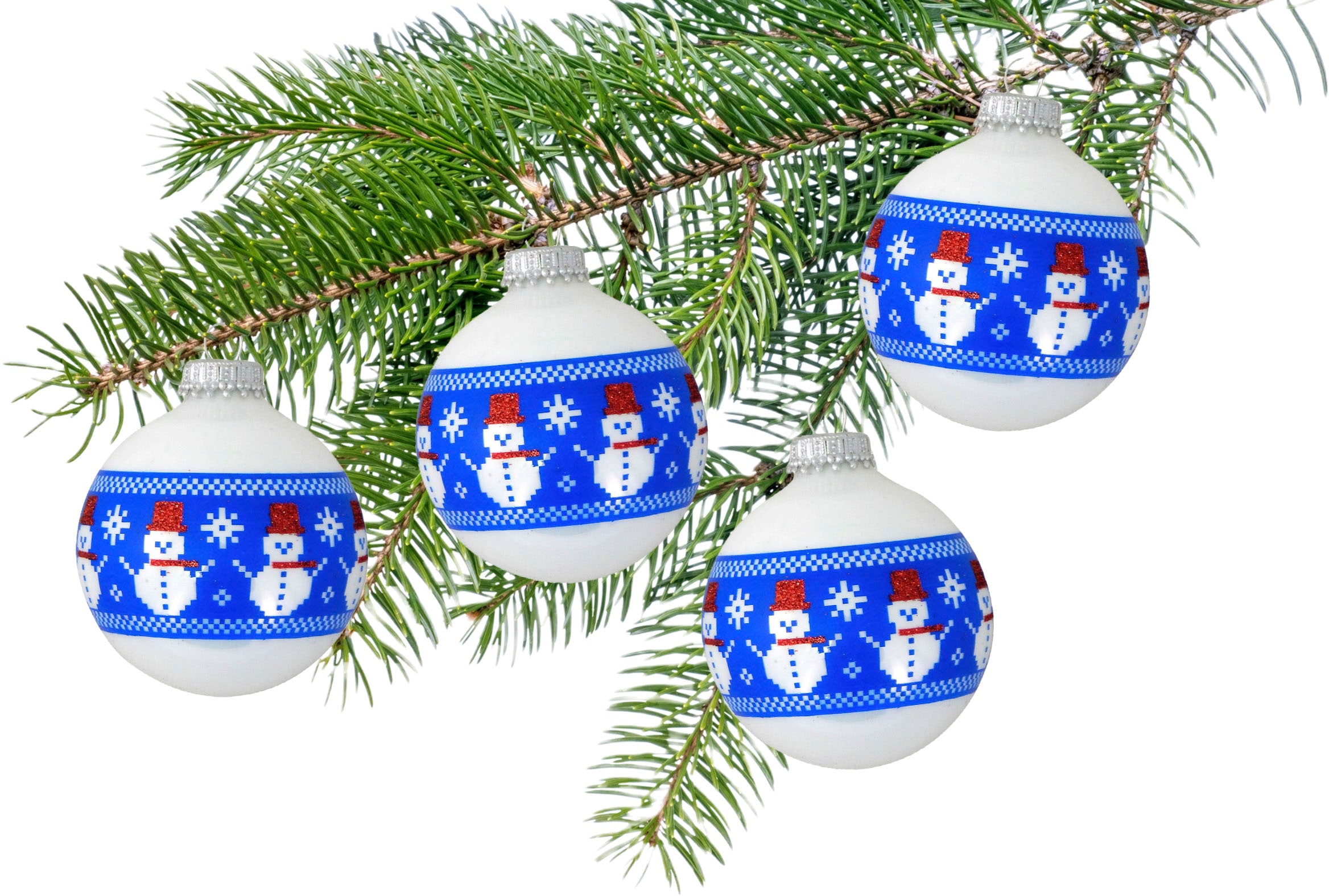 Krebs Glas Lauscha Weihnachtsbaumkugel »Glaskkugeln Band«, Christbaumkugeln mit St.), Schneemann Glas 4 bestellen | (Set, Weihnachtsdeko, aus \