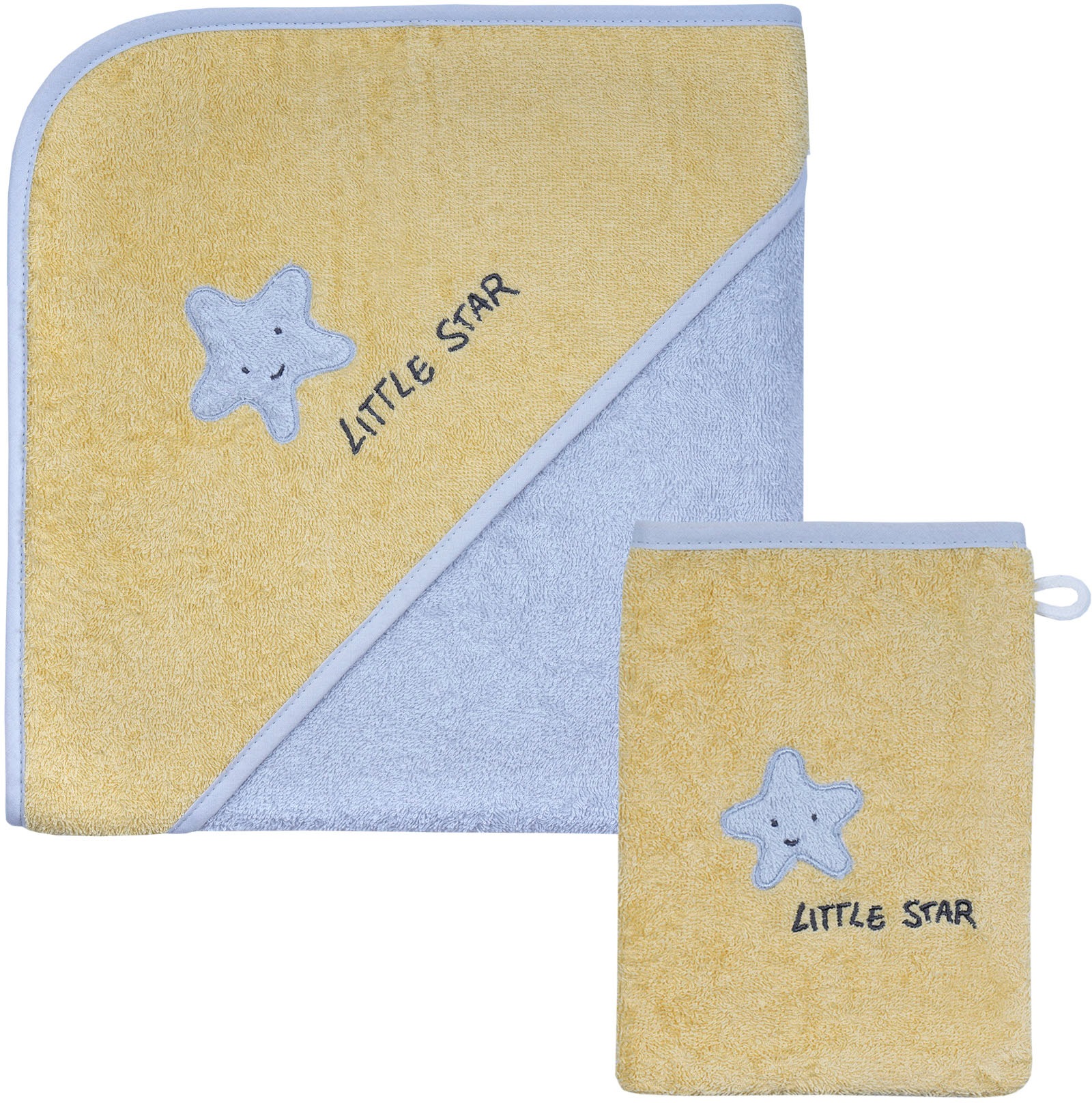 Handtuch Set WÖRNER, gelb, Frottier, Obermaterial: 100% Baumwolle, Handtücher, "Little Star Kapuzenbadetuch 100/100 mit Waschhandschuh", mit