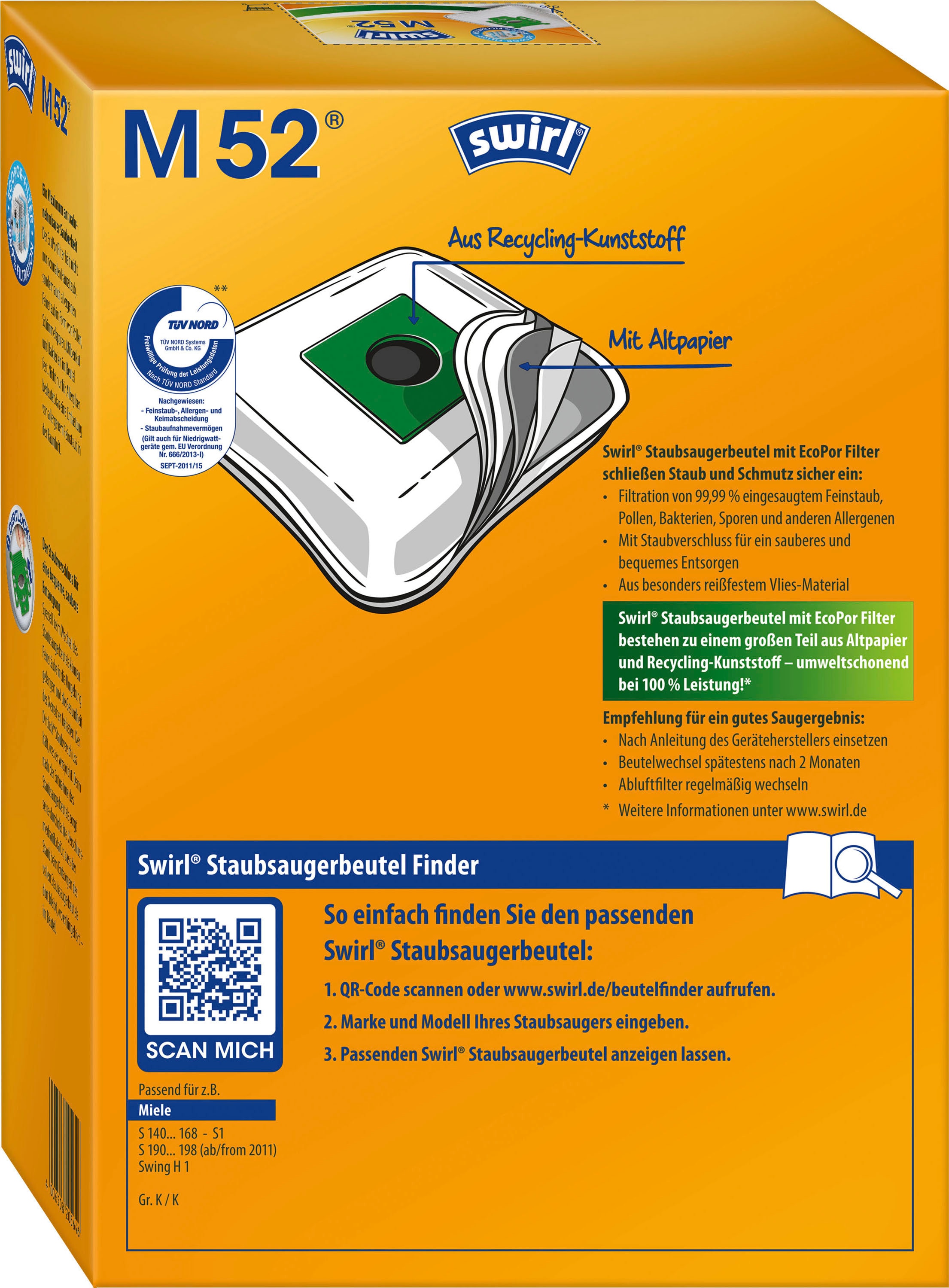 Swirl Staubsaugerbeutel »M 52«, (Packung), 4er- Pack
