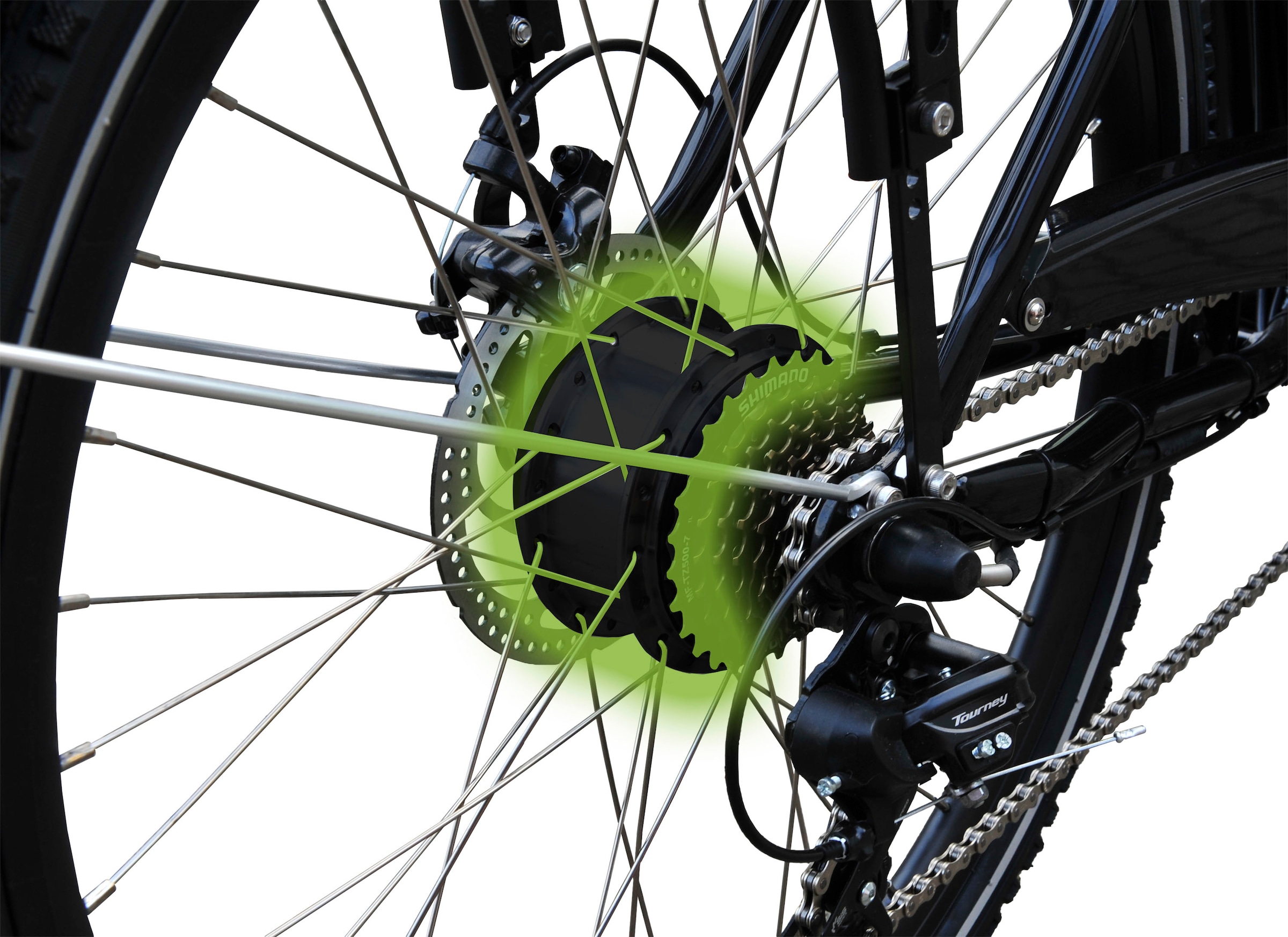 SachsenRad E-Bike, 7 Gang, Shimano, Shimano 7-Gang-Kettenschaltung, Heckmotor 250 W