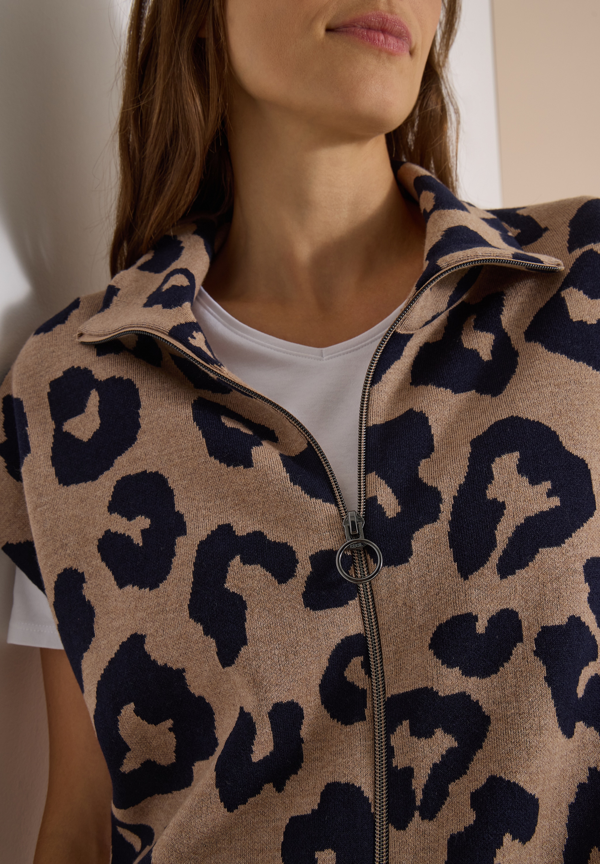 Cecil Strickweste ärmellos, mit Animal Print, großer Kragen