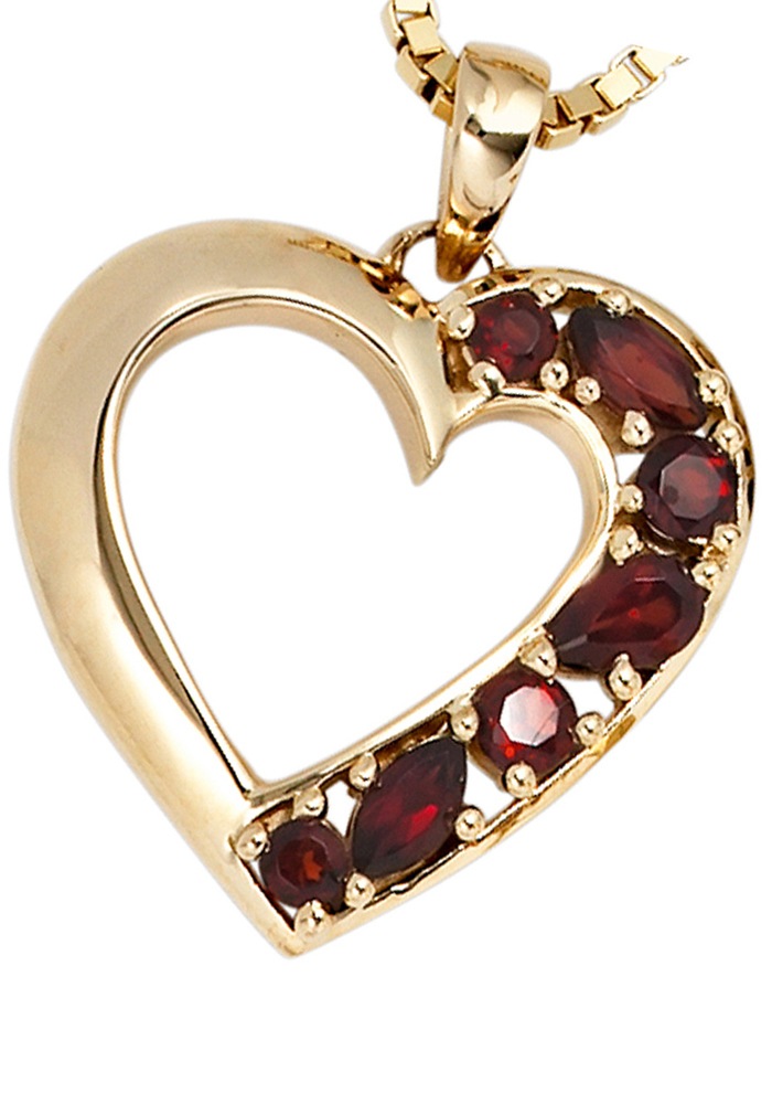 JOBO Herzanhänger »Anhänger Granatanhänger Herz 21 mm«  14 Karat 585 Gold mit Granat