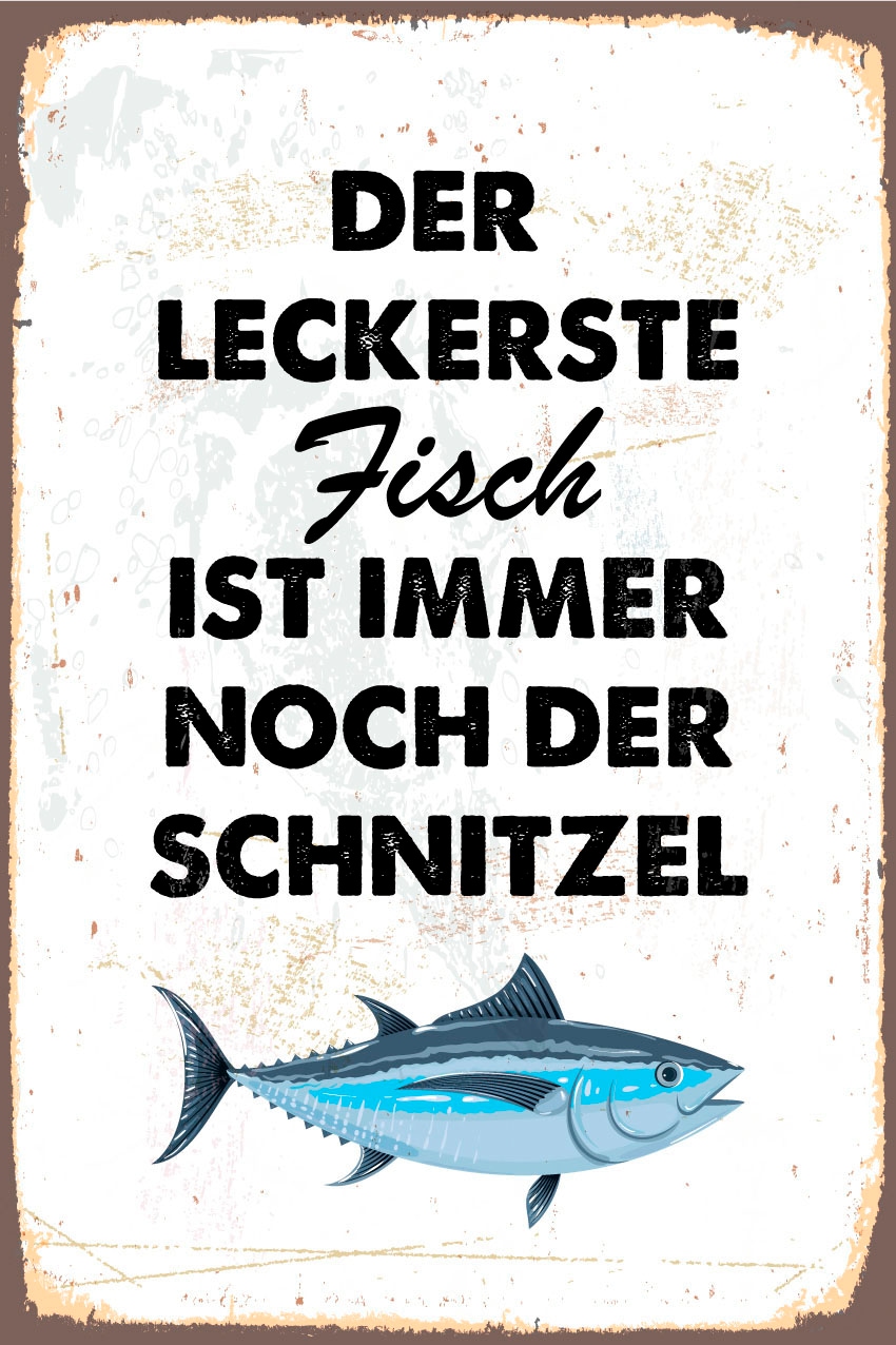 queence Metallbild »Schnitzelfisch«, Schriftzüge, | bestellen (1 BAUR Stahlschilder St.)