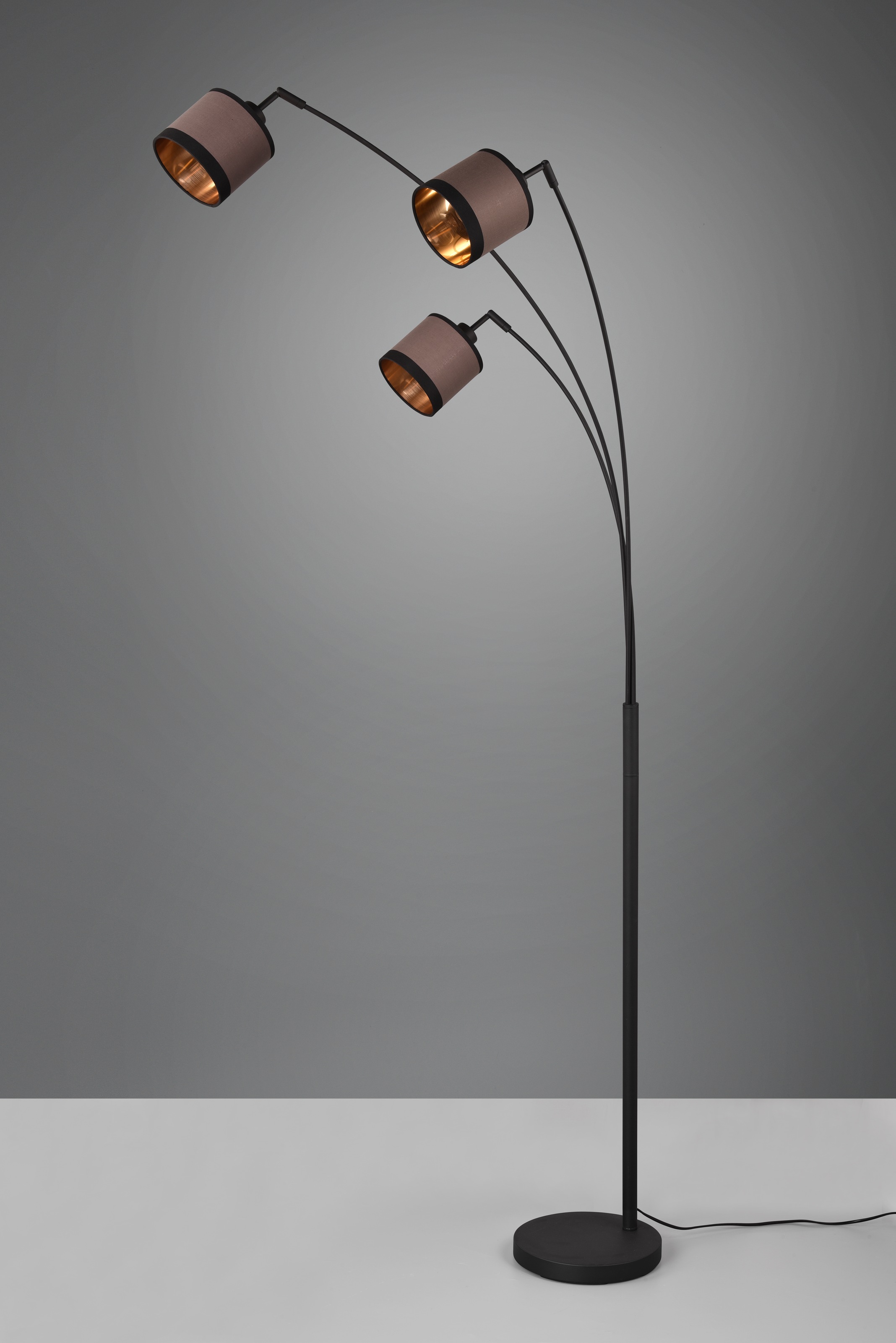 REALITY Leuchten Stehlampe »DAVOS, Stehleuchte 3-flammig exkl 3xE14 max 28W Fußschalter 185cm hoch«, 3 flammig, Leuchtmittel E14 | Leuchtmittel wechselbar, Stehlampe Metall mit 2-farbigen Stoffschirmen Bogenlampe Bogenleuchte