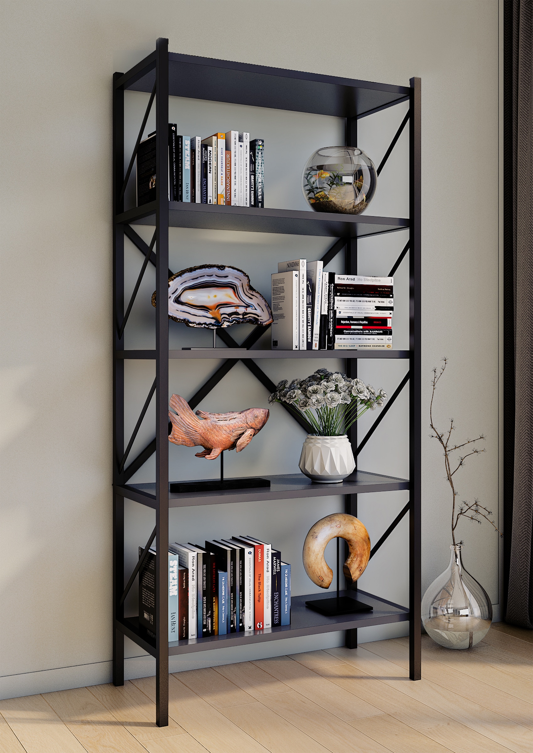 VCM Standregal »Holz Metall Stand Regal Büro Bücher Insasi 5fach«
