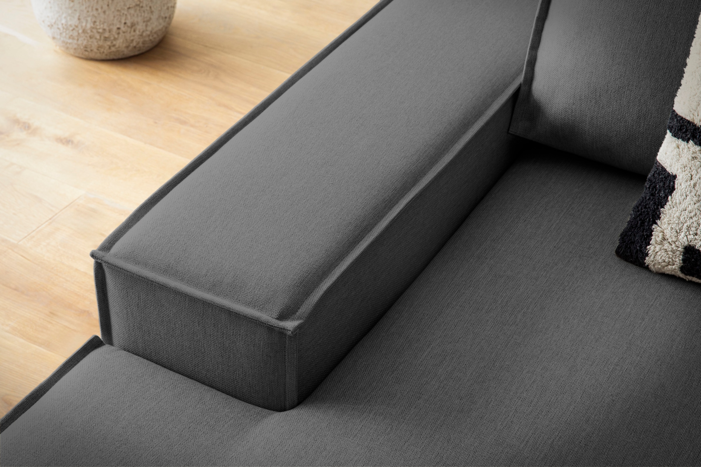 OTTO home Ecksofa »SHERWOOD,  Schlafsofa in L-Form offen (275cm), Cord, Leinenoptik« Schlaffunktion und Bettkasten, Kedernaht, hoher Sitz- & Liegekomfort,
