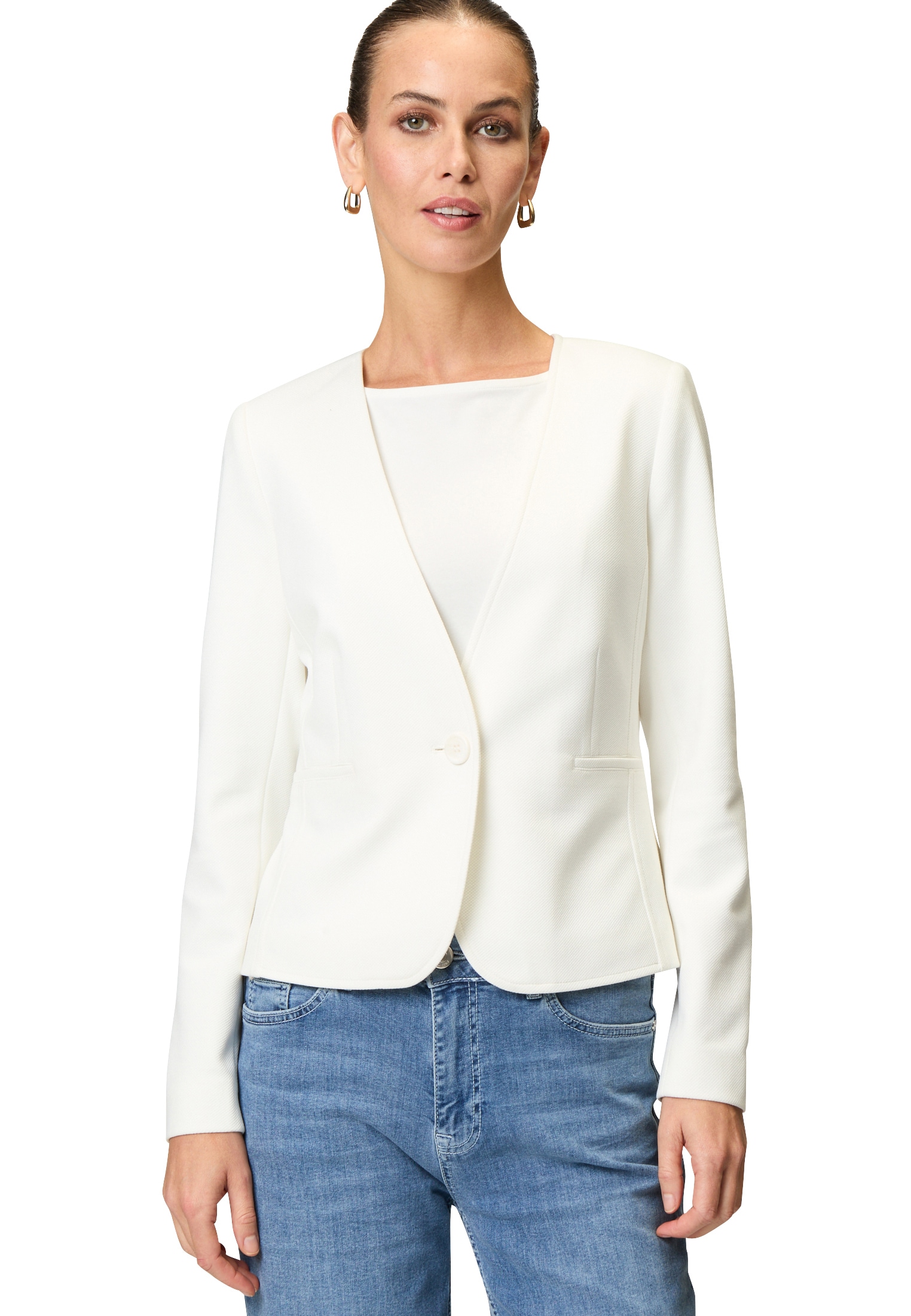 Zero Jackenblazer "zero Damen Piqué-Blazer mit Knopfverschluss", weiteres D günstig online kaufen