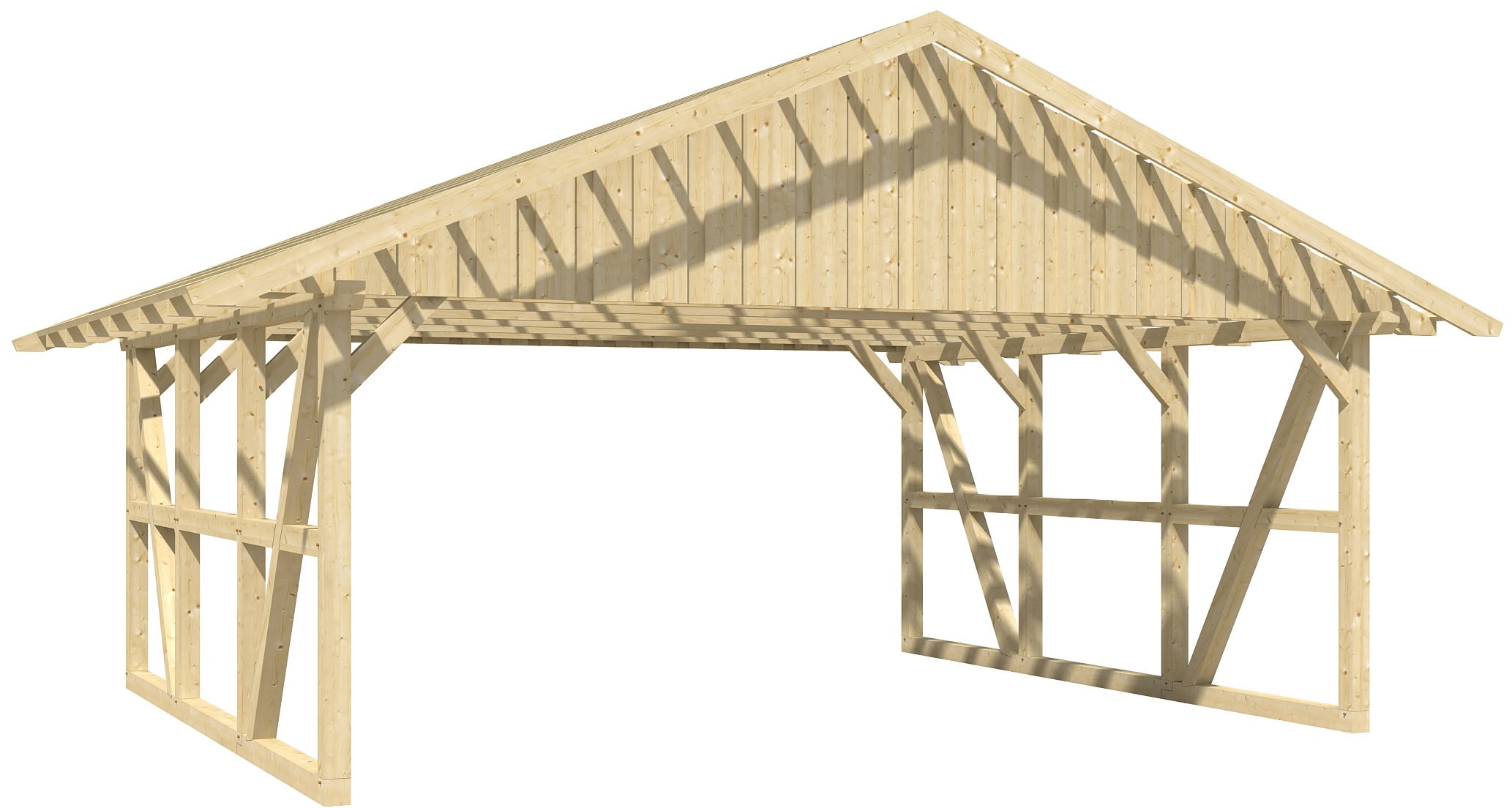 Skanholz Doppelcarport "Schwarzwald", KVH, Fichte, 560 cm, Schiefergrau, 684x600cm, mit Dachlattung