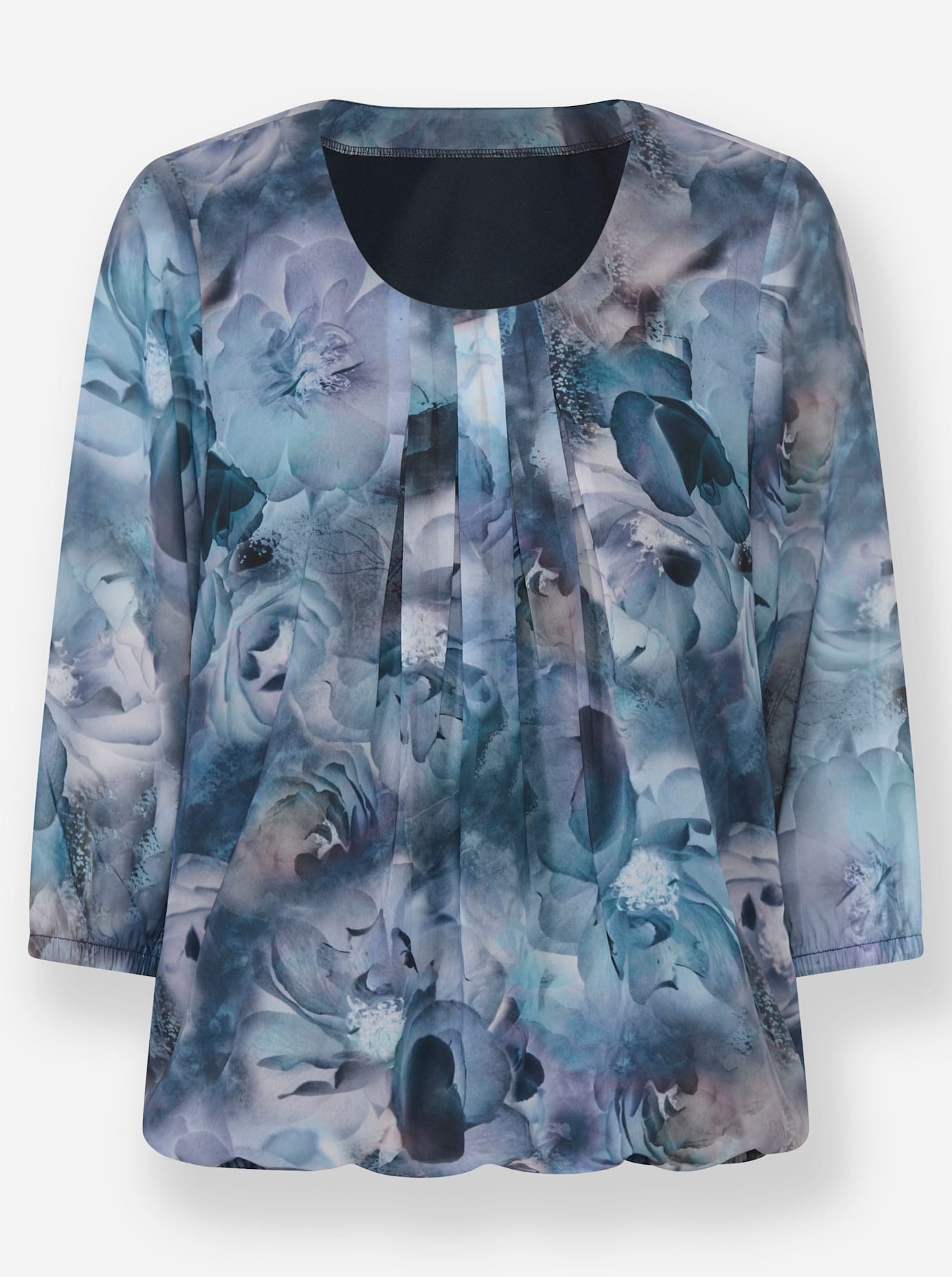 Georgettebluse LADY, Damen, Gr. 38, blau (marine, bedruckt), 100% Polyester, bedruckt, geblümt, gemustert, mehrfarbig, Rundhals, Blusen 3