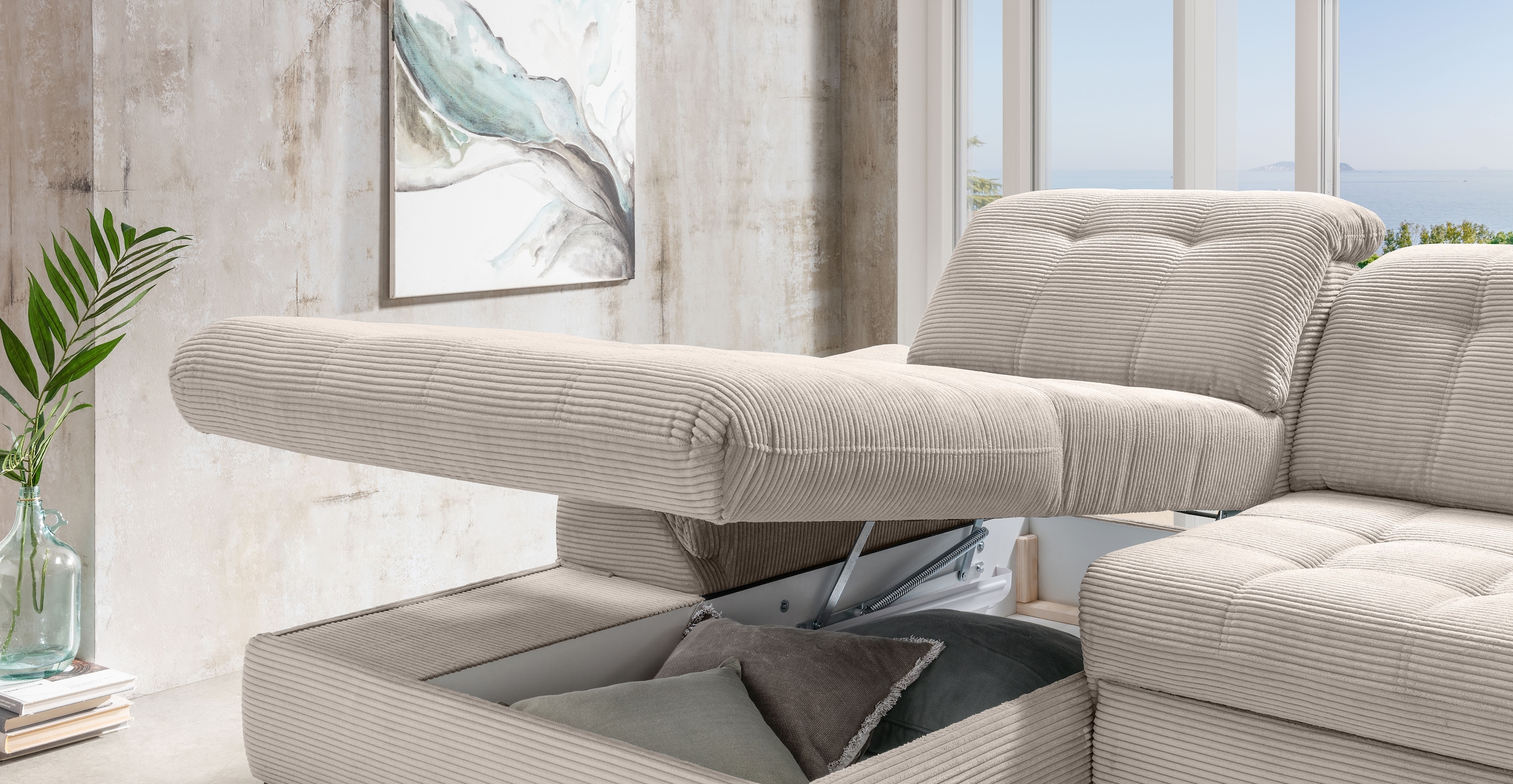 Home affaire Ecksofa »Lazio modern und bequem, schmale Armlehnen, tolle Detailverarbeitung« zwei verschiedene Fußfarben wählbar