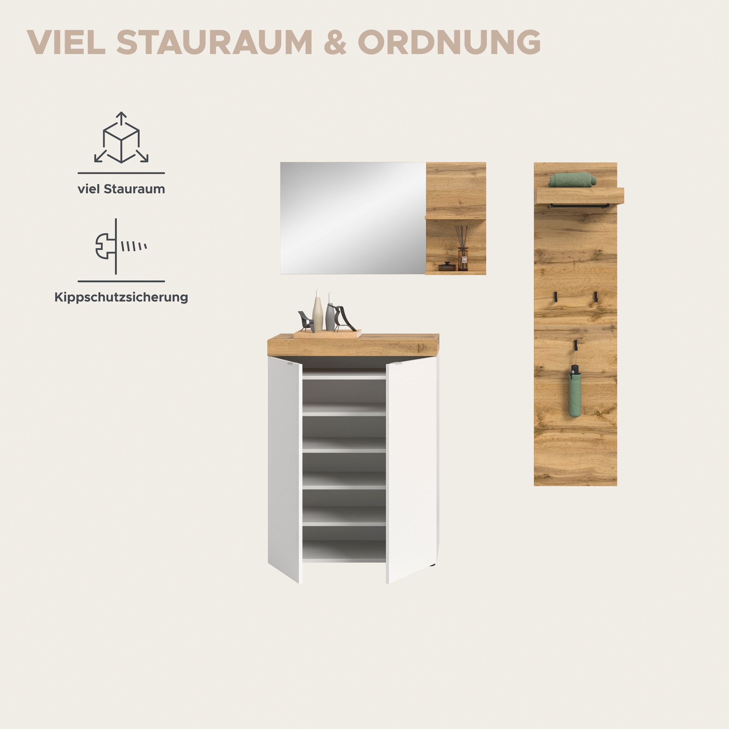 OTTO home Garderoben-Set »MAMBO II, 3-teilig, hängend oder stehend montierbar« 3 Stk. tlg.