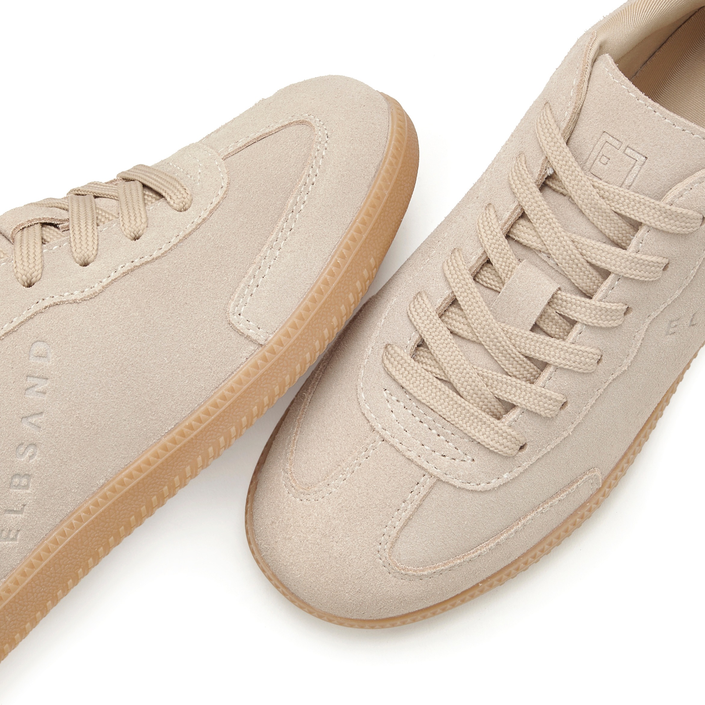Sneaker ELBSAND "Freizeitschuh, Ledersneaker, Schnürschuh", Herren, Gr. 45, beige, Obermaterial: 93% Rindsleder, 7% Lederimitat. Decksohle: 100% Textilmaterial. Futter: 100% Polyester. Laufsohle: 100% Synthetik, Veloursleder, unifarben, Schuhe Sneaker, Re 3
