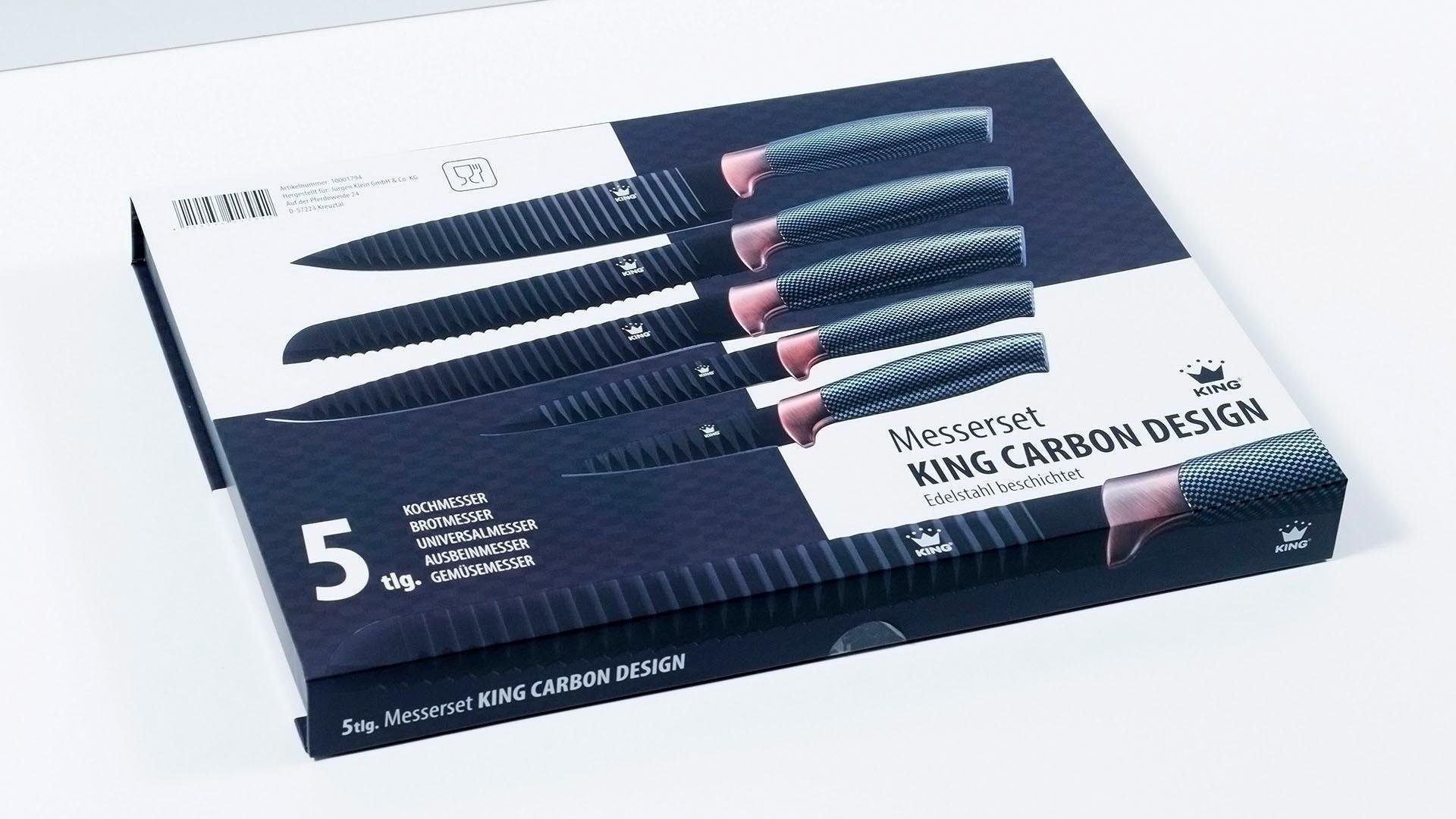 KING Messer-Set »Carbon Design«, (Set, 5 tlg.), Wellenschliff
