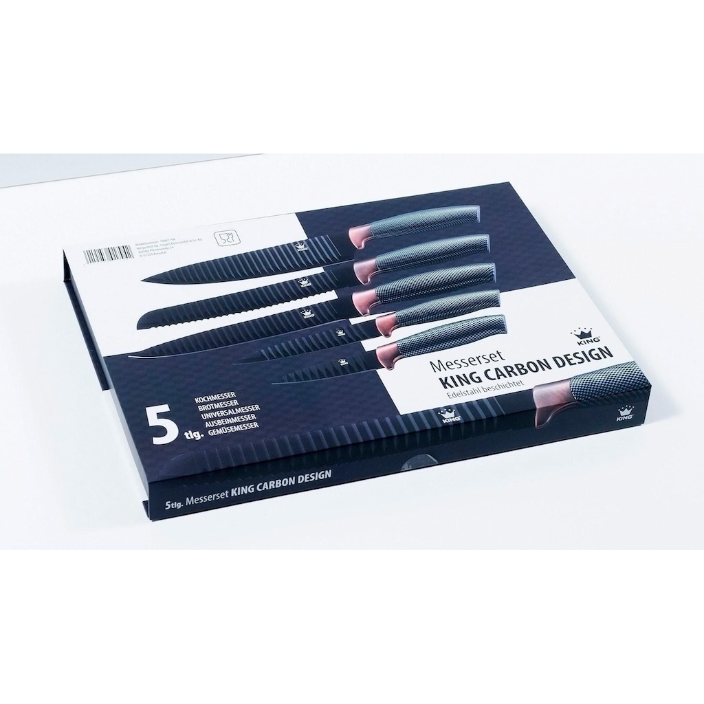 KING Messer-Set »Carbon Design«, (Set, 5 tlg.), Wellenschliff