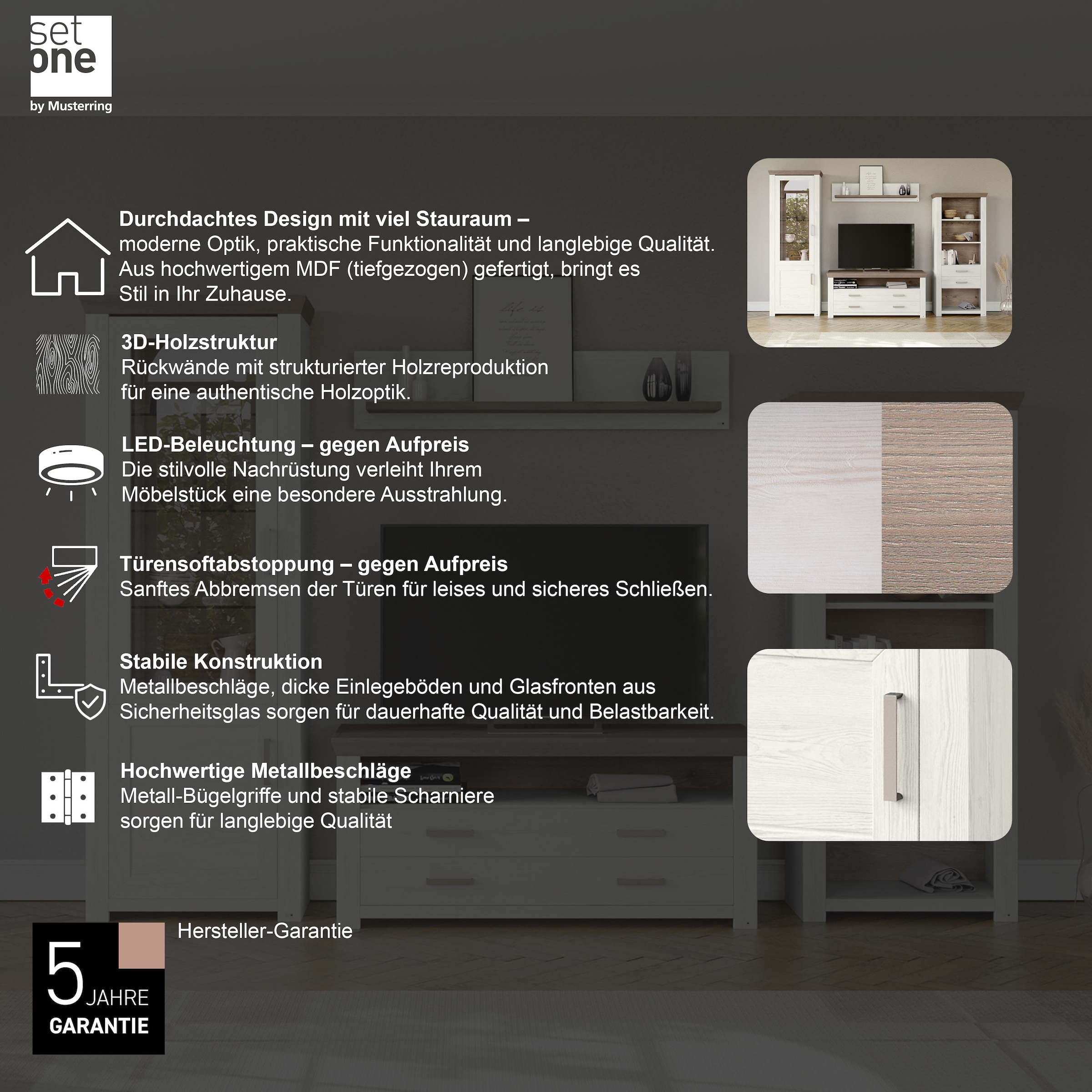 set one by Musterring Standvitrine »York« Typ 01, mit Glastür, Beleuchtung optional, Landhaus-Stil, Höhe 207cm