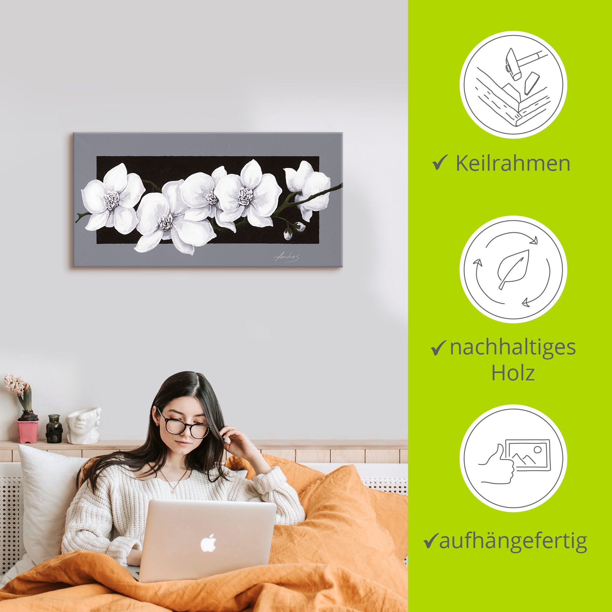 Artland Wandbild »Weiße Orchideen auf grau«, Blumen, (1 St.), als Alubild, Outdoorbild, Leinwandbild, Poster, Wandaufkleber