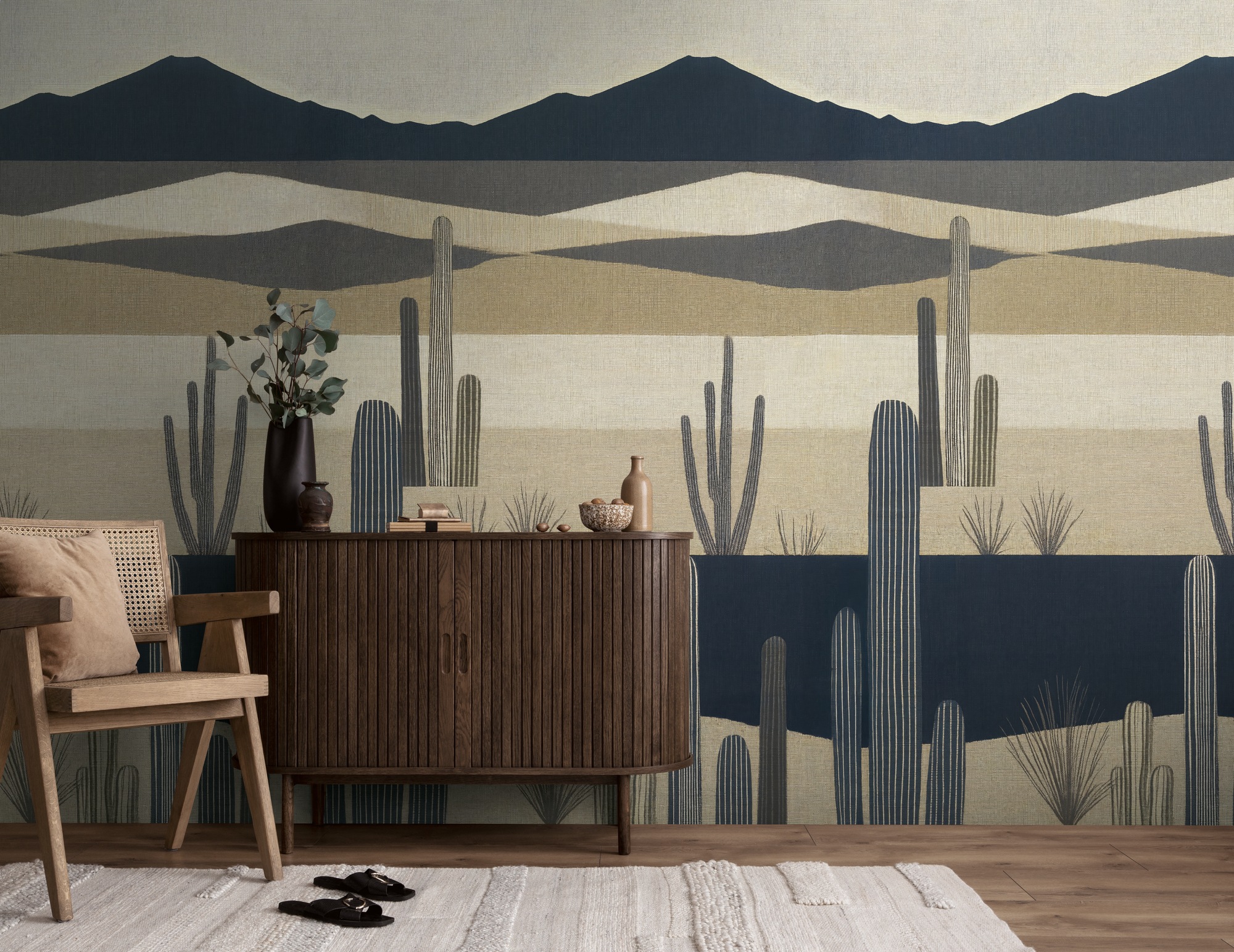 living walls Fototapete "The Wall 4 Graphics – Atmosphärische Berglandschaft Vlies-Fototapete" Motiv matt naturalistisch leicht strukturiert Atmosphärische Berglandschaft mit atmosphärischer Tiefe