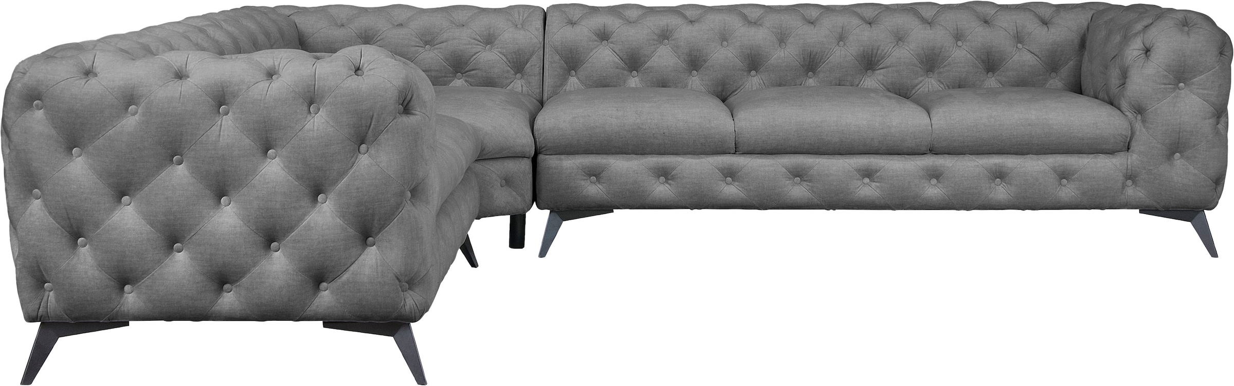 Leonique Chesterfield-Sofa "Glynis L-Form", aufwändige Knopfheftung, moderne Chesterfield Optik, Fußfarbe wählbar