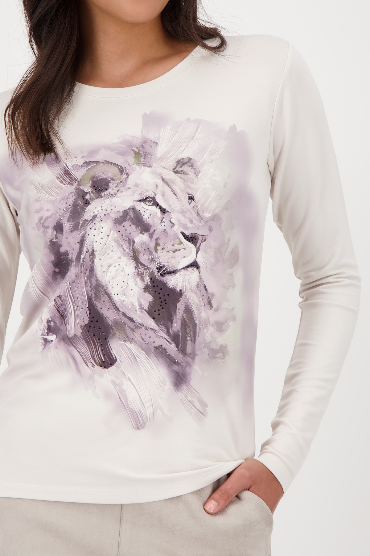 Monari Langarmshirt »Shirt Löwe geschmückt«, Mit Rundhalsausschnitt