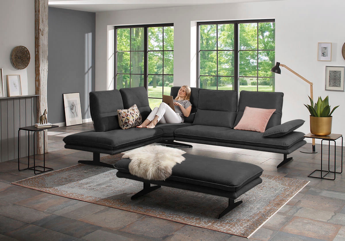 W.SCHILLIG Ecksofa "broadway, Designsofa, toller Sitzkomfort, zeitlos, elegant, L-Form" Sitztiefenverstellung, Kopfteil- & Seitenteilverstellung, Breite 284cm