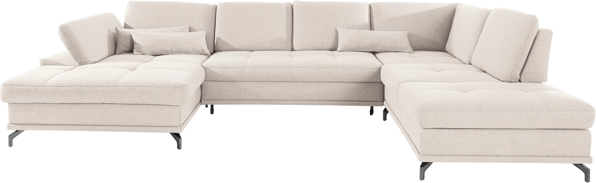 Places of Style Wohnlandschaft »Costello U-Form, mit Sitztiefenverstellung, Armteilverstellung und«, 3 Nierenkissen, optional Bettfunktion und Bettkasten