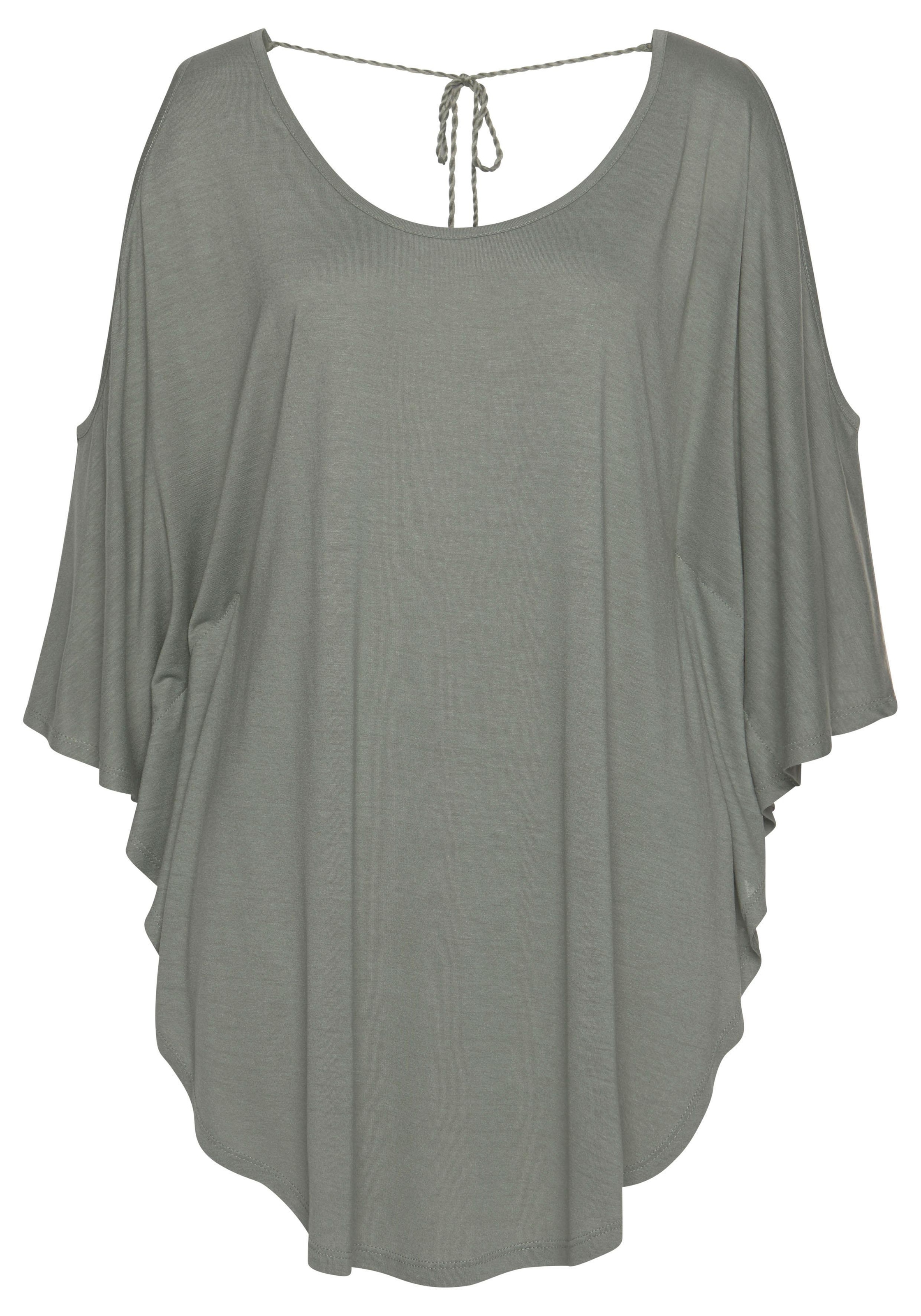 LASCANA Strandshirt, mit Zierband im oberen Rücken, Longshirt, 3/4-Ärmel, schulterfrei