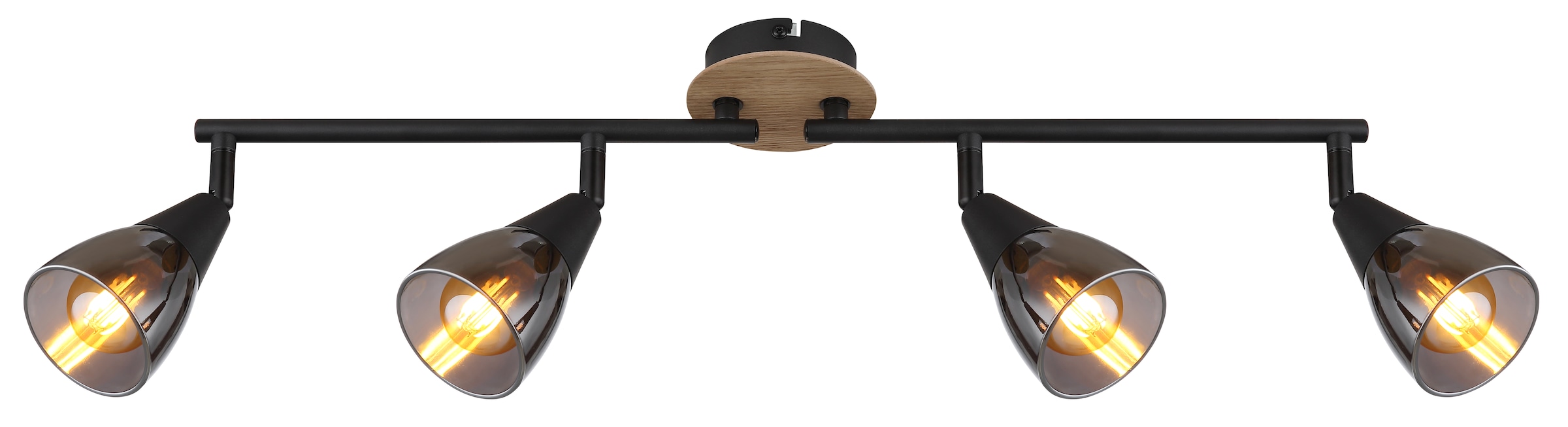 GLOBO LIGHTING Deckenstrahler »MUBBY«, Leuchtmittel E14 | ohne Leuchtmittel, Deckenspot/schwarz/Holz/Glas rauchfarben/Flur/Wohnzimmer