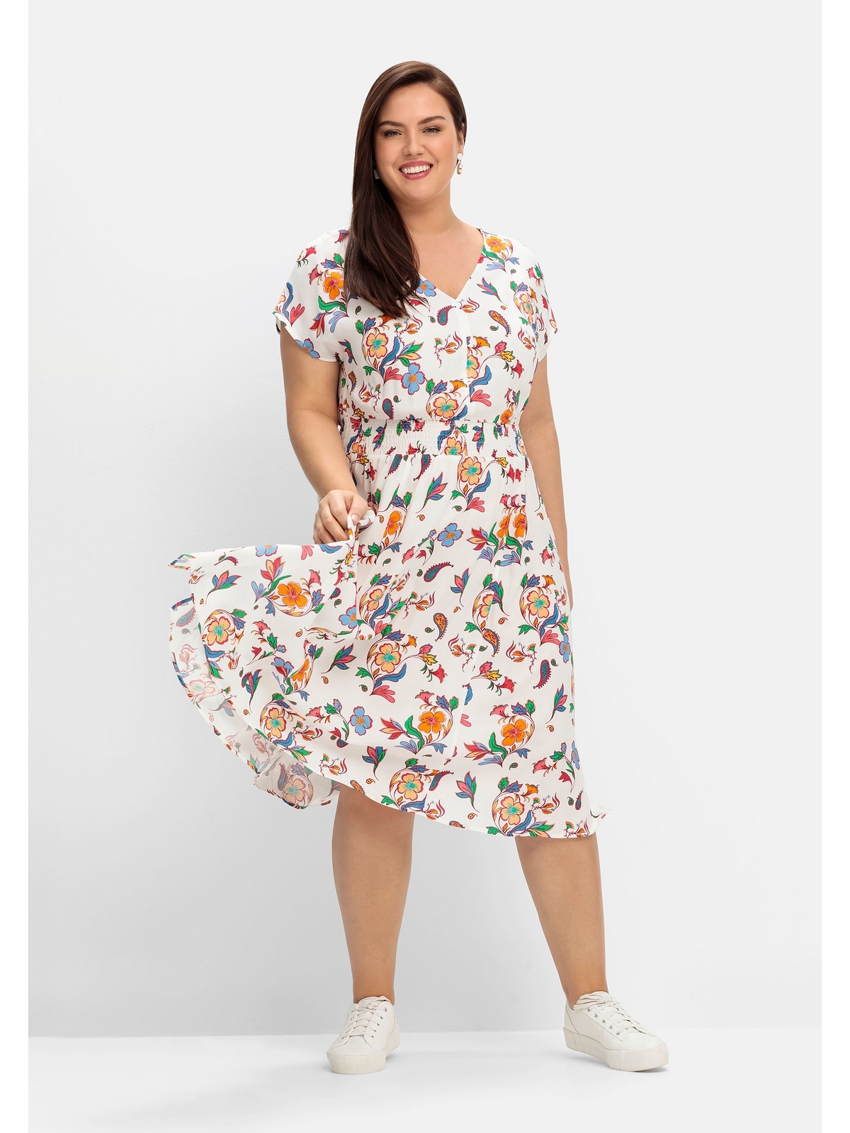 Sheego Sommerkleid »Große Größen«, mit floralem Print und weitem Rockteil  online kaufen | BAUR