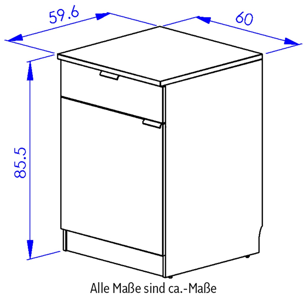 Gami Unterschrank »Eden Küche Unterschrank B.60 1 Tür 1 Schublade«, (1 St.), Unterschrank mit 1Tür und 1 Schublade Breite 60 cm