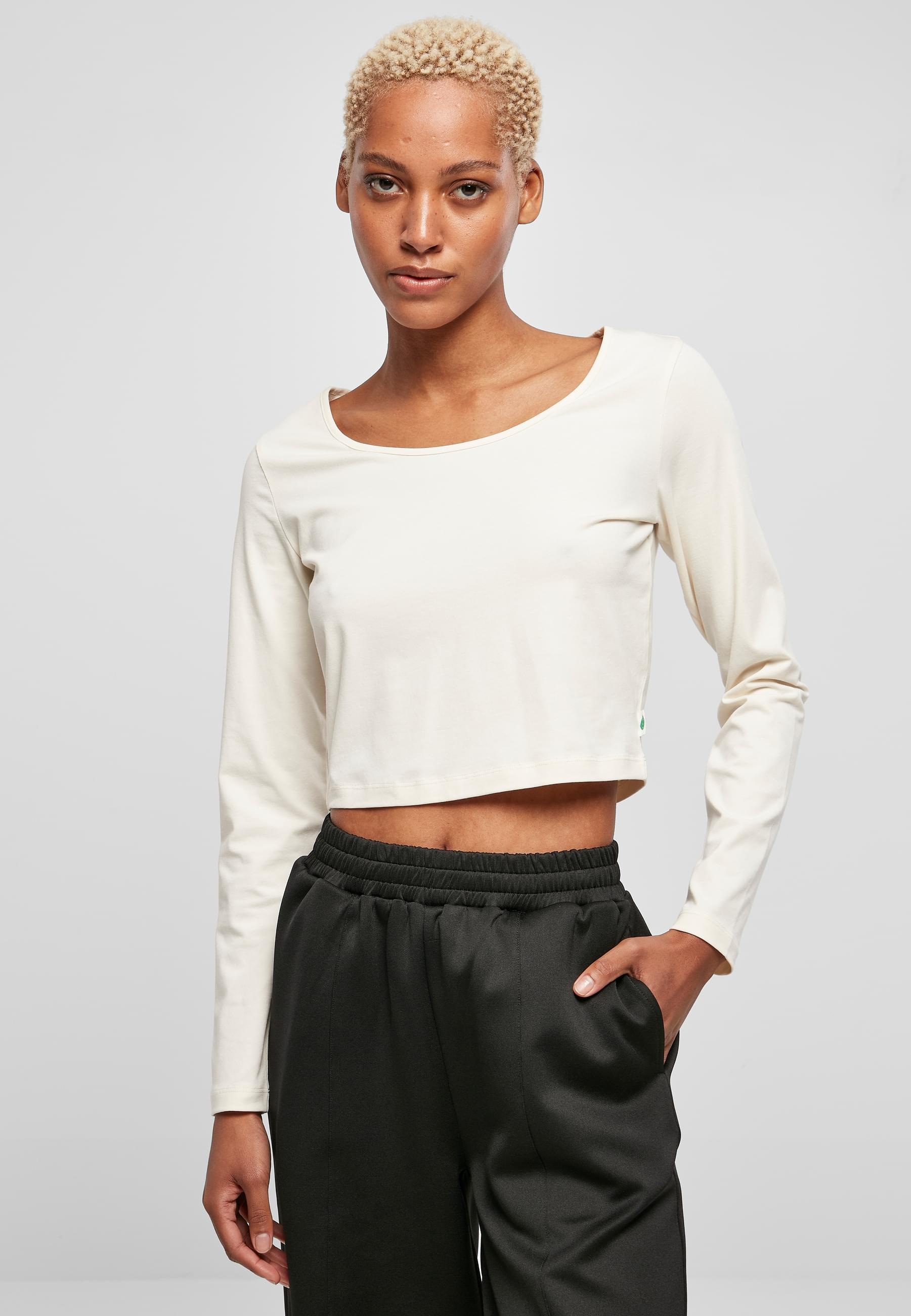 URBAN CLASSICS Longsleeve »Urban Classics Damen Ladies Organic Wide Neck Cropped Longsleeve«, (1 tlg.)