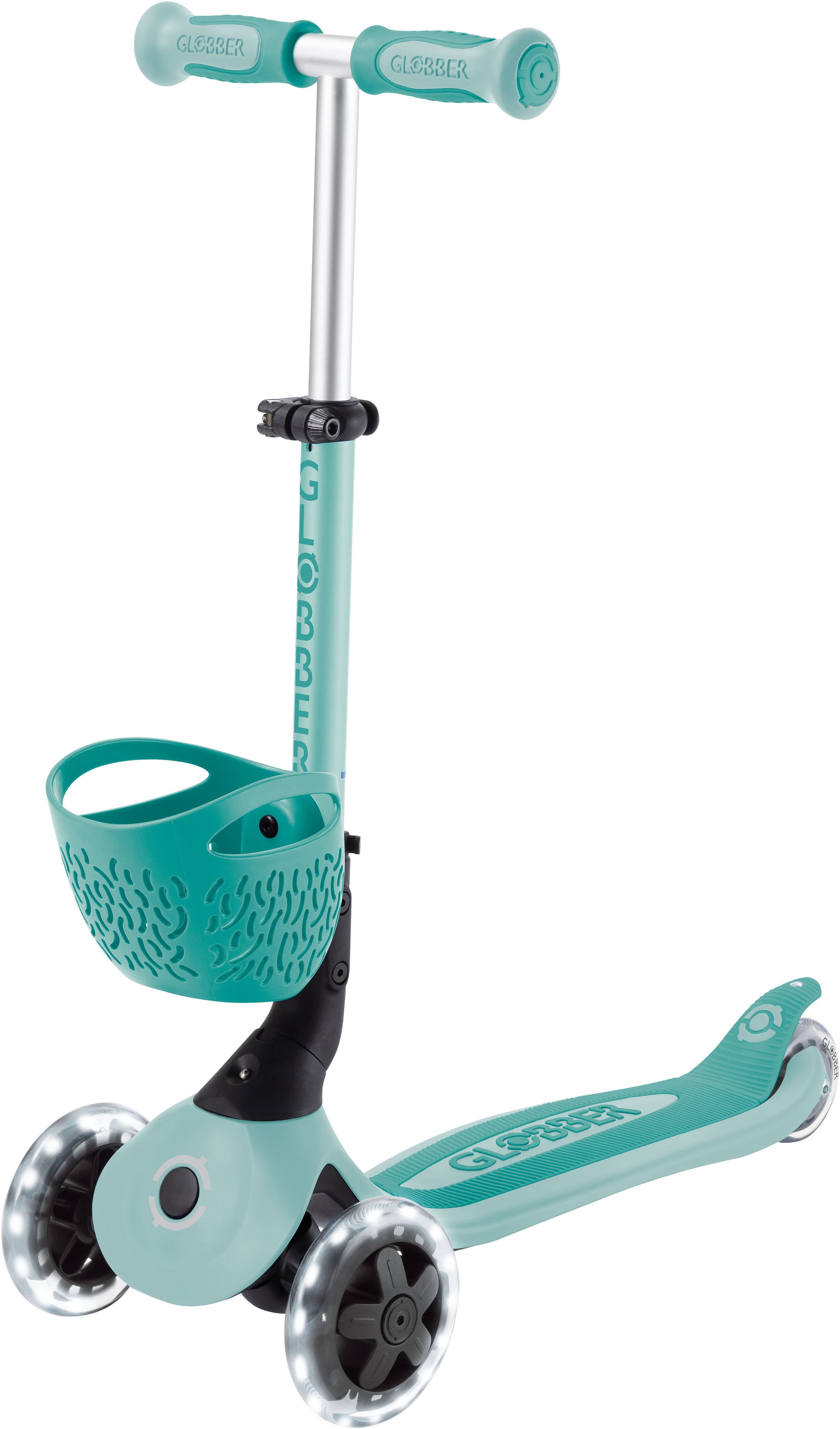 Globber Tretroller »GO-UP BABY 360 LIGHTS, mit Leuchtrollen und Leuchtmodul« Aufsitzrad, Laufrad und Scooter in Einem